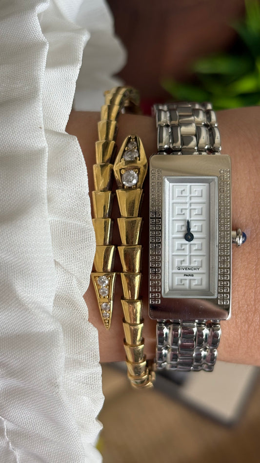Vintage Givenchy Slim Watch in Silver Tone Monogram Dial with Original Givenchy Box