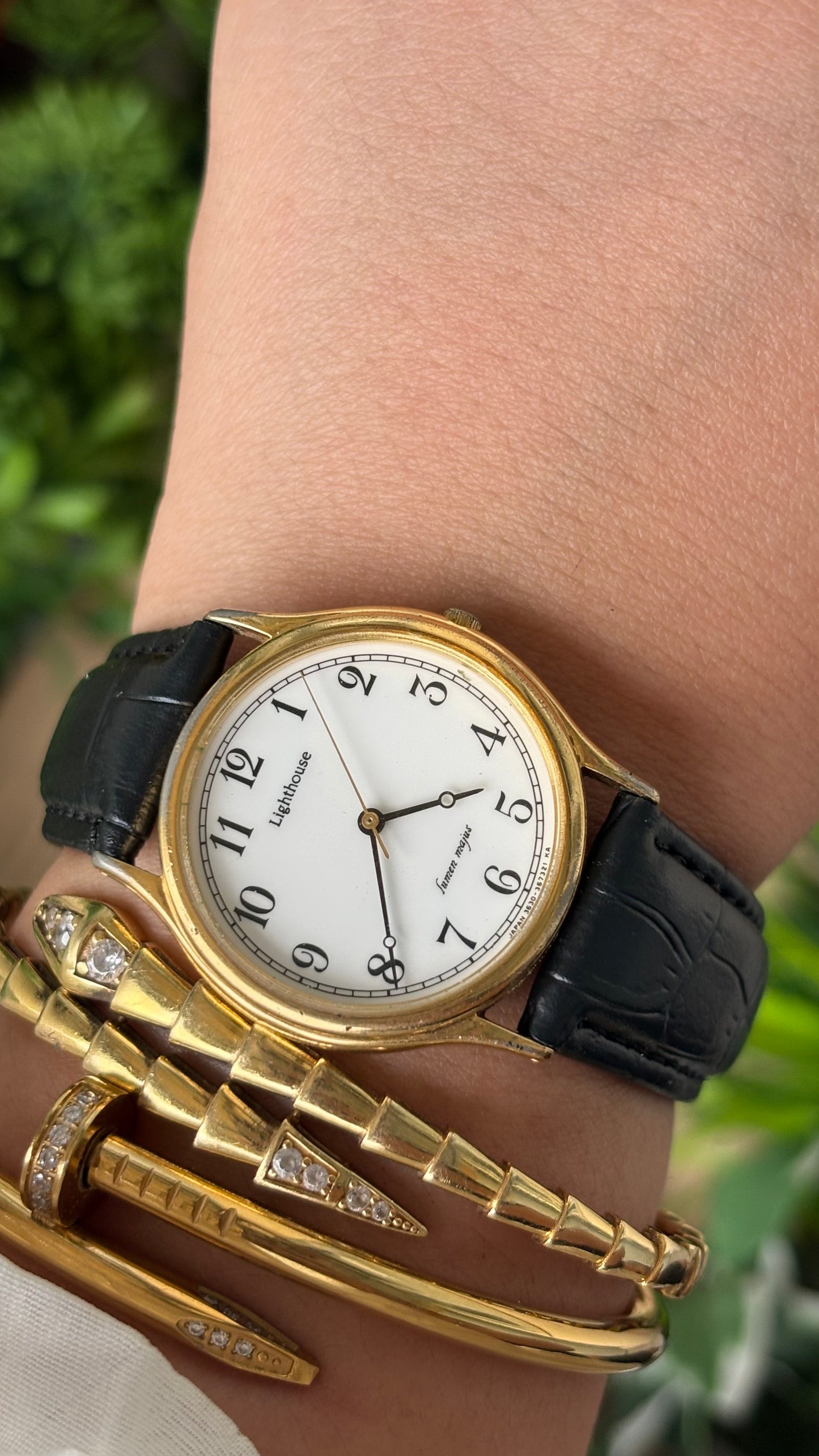 Vintage Lighthouse Lumen Majus Elegant Men's Classic Watch in Gold Tone Black Leather Quartz #00944