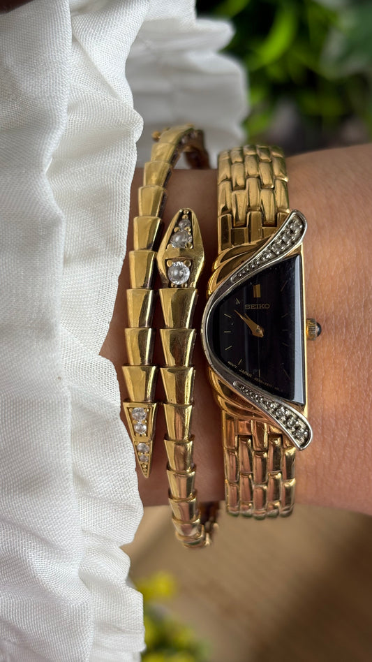 Extremely Rare Vintage Seiko Half Moon Watch in Gold Tone