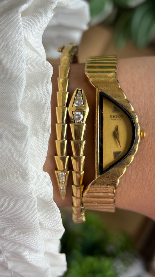 Extremely Rare Vintage Seiko Half Moon Watch in Gold Tone
