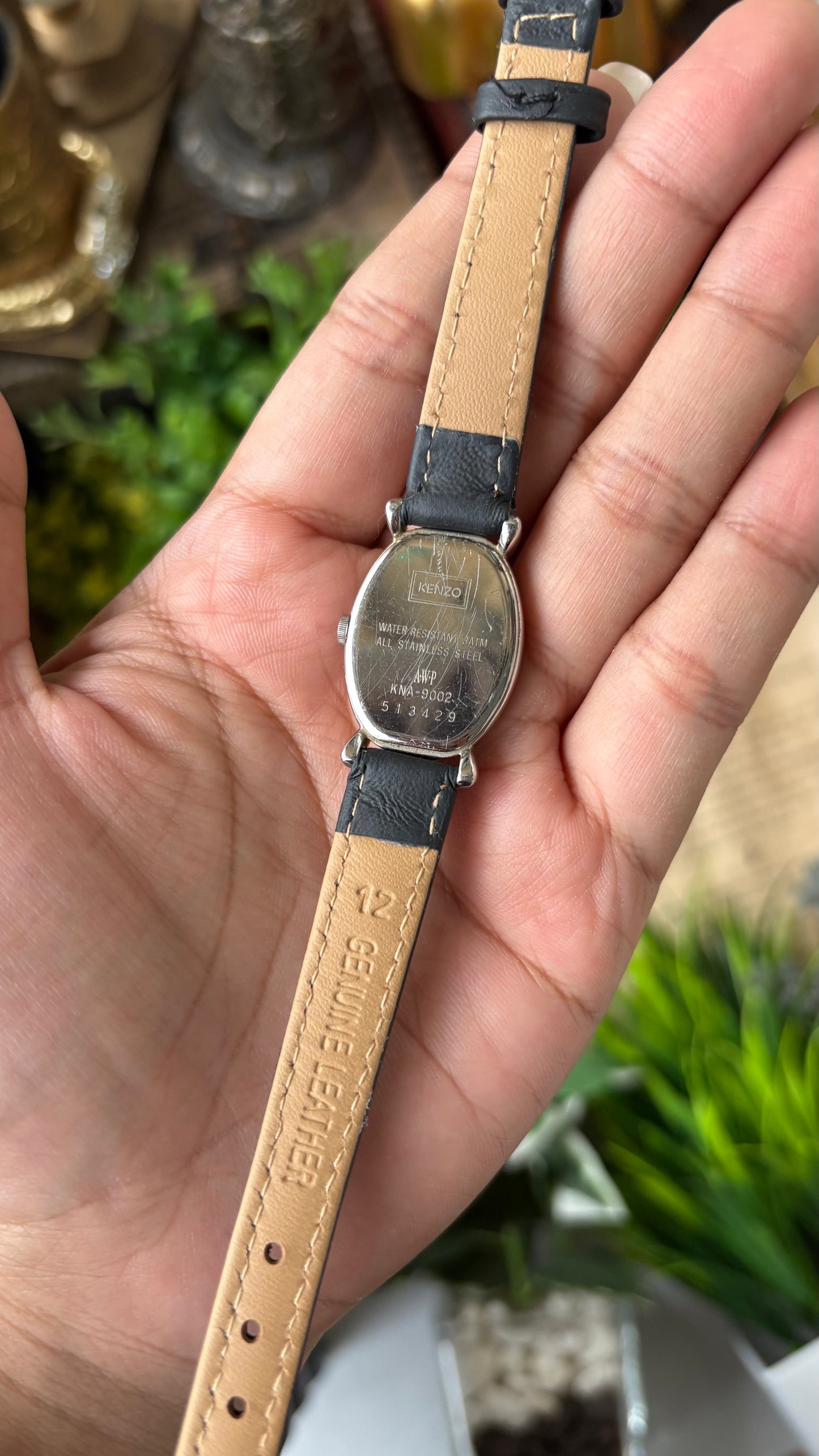 Rare Dainty Vintage Kenzo AWP Limited Edition Oval Dial Watch in Silver Tone Black Leather Quartz #00940