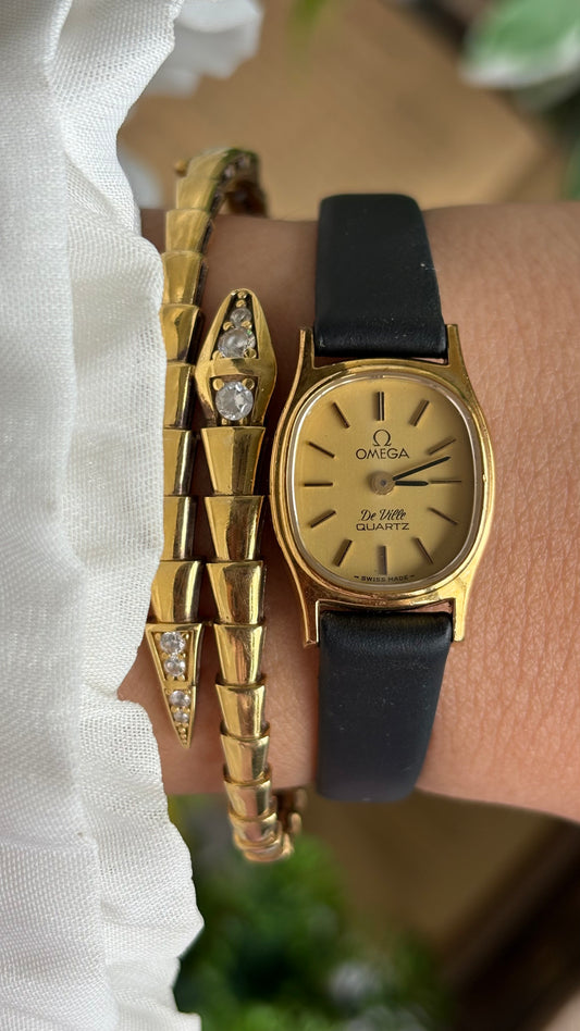 Vintage Omega De Ville Watch in Black Leather Strap with Omega Box