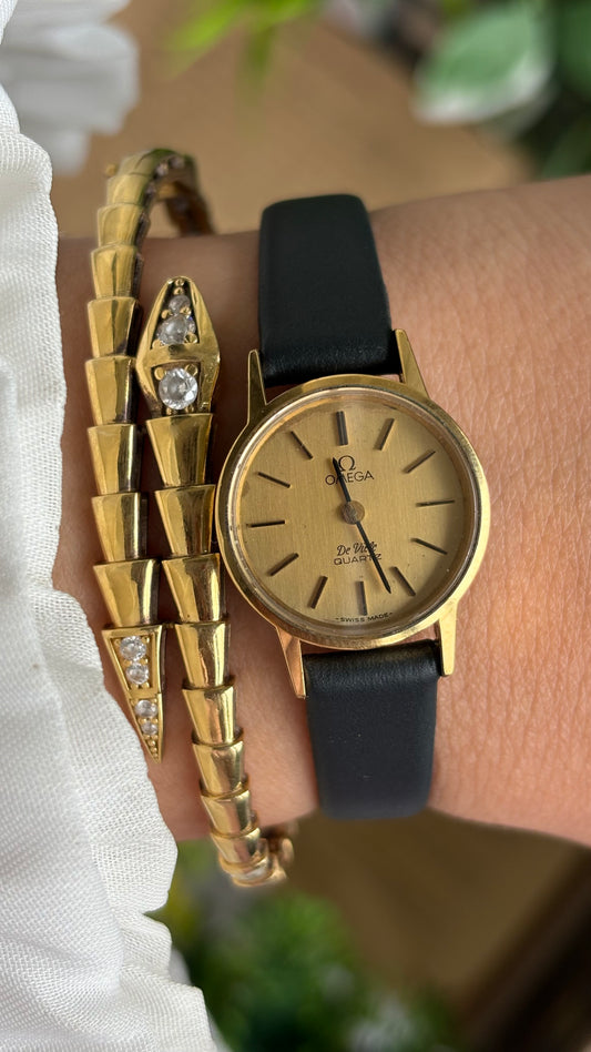 Vintage Omega De Ville Watch in Black Leather Strap