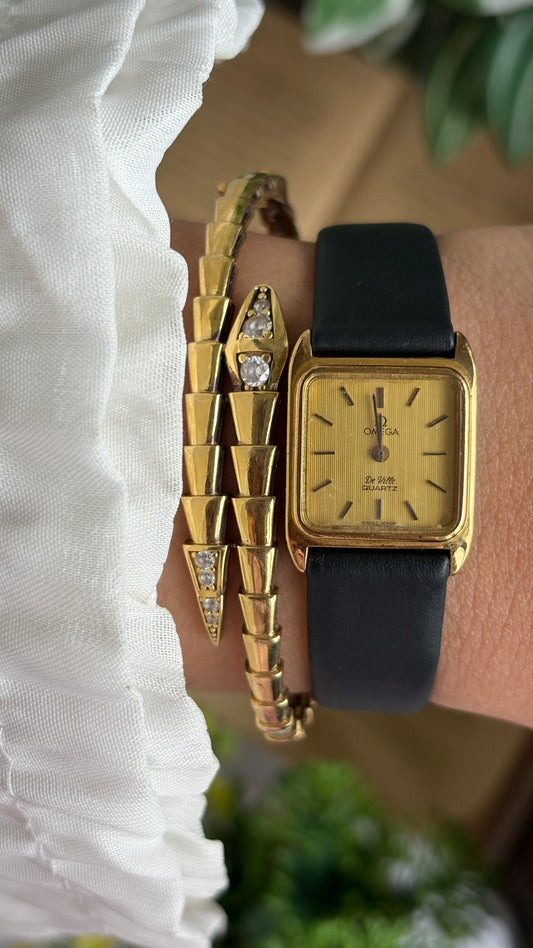 Vintage Omega De Ville Watch in Black Leather Strap with Omega Box