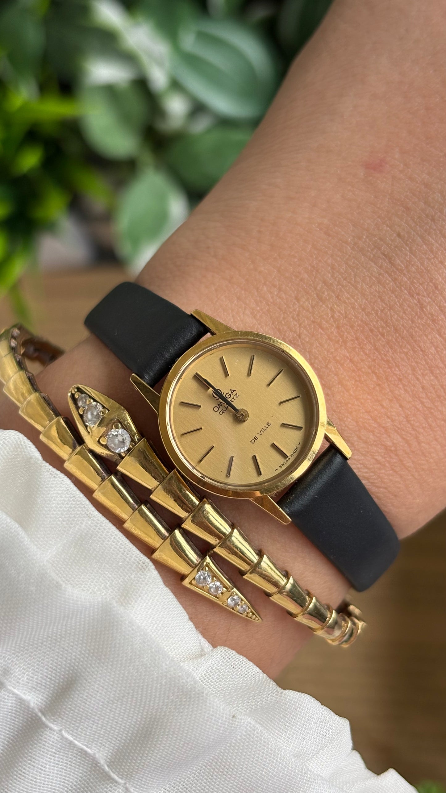Vintage Omega De Ville Watch in Black Leather Strap with Omega Box