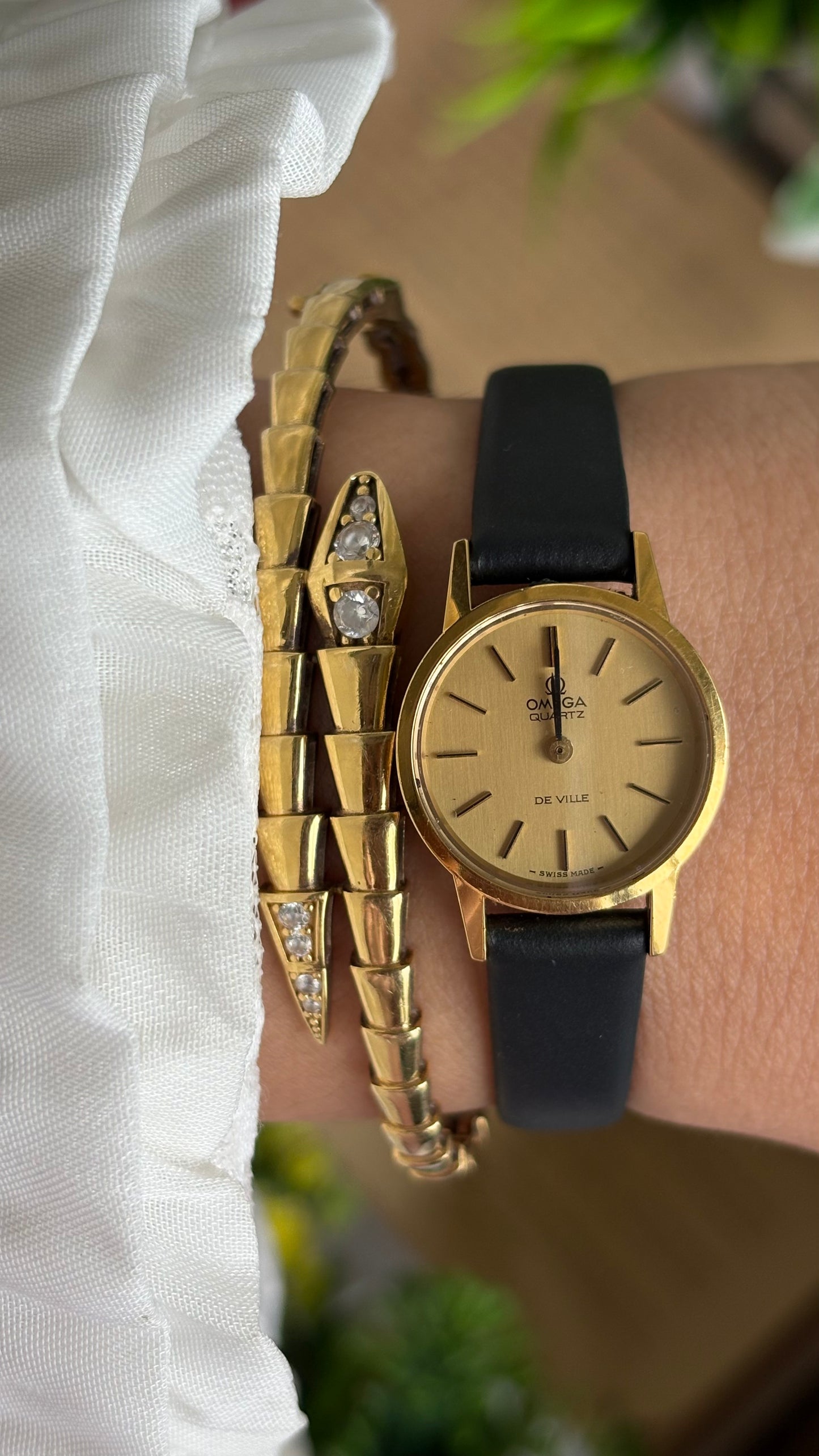 Vintage Omega De Ville Watch in Black Leather Strap with Omega Box