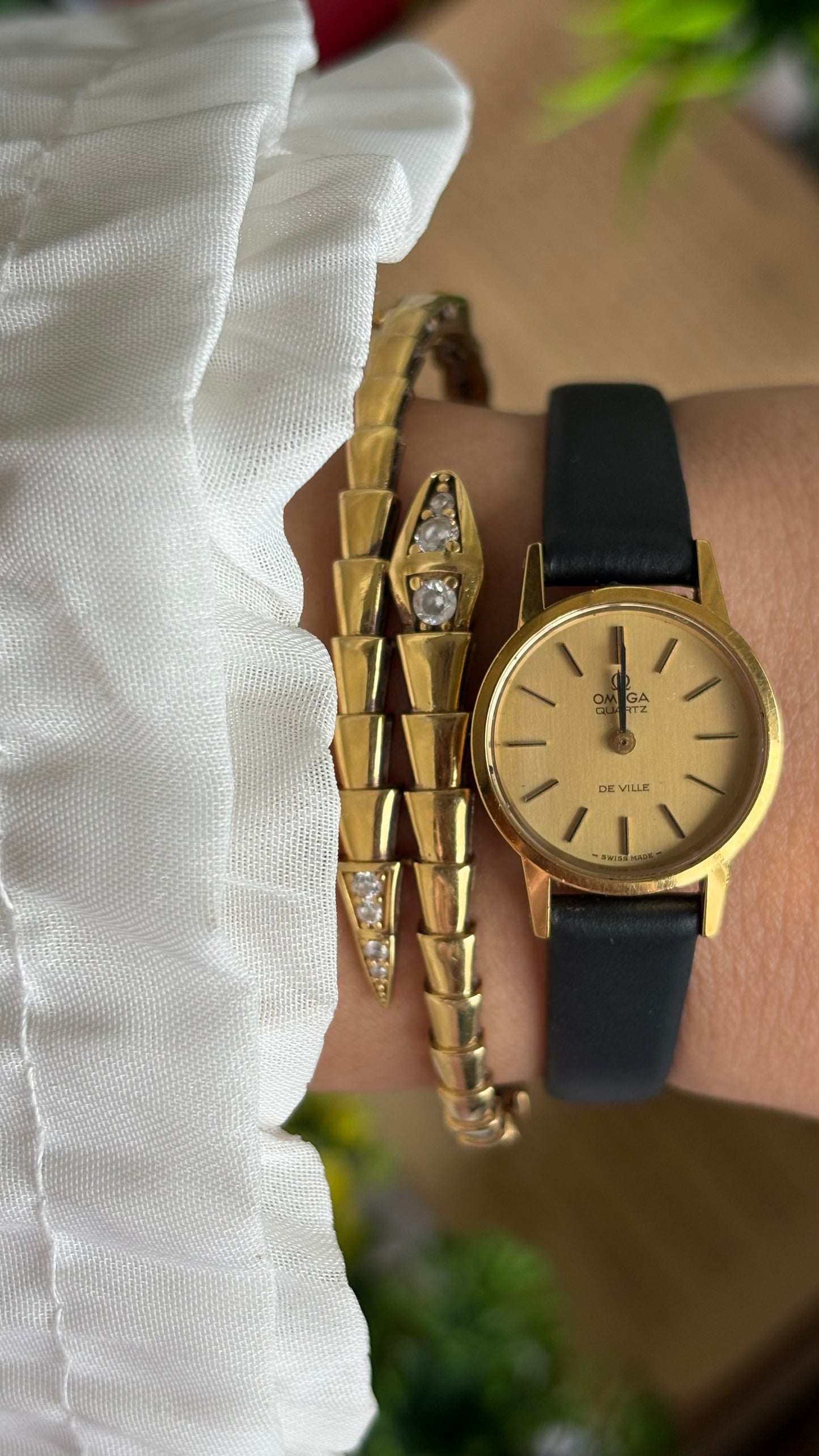 Vintage Omega De Ville Watch in Black Leather Strap with Omega Box