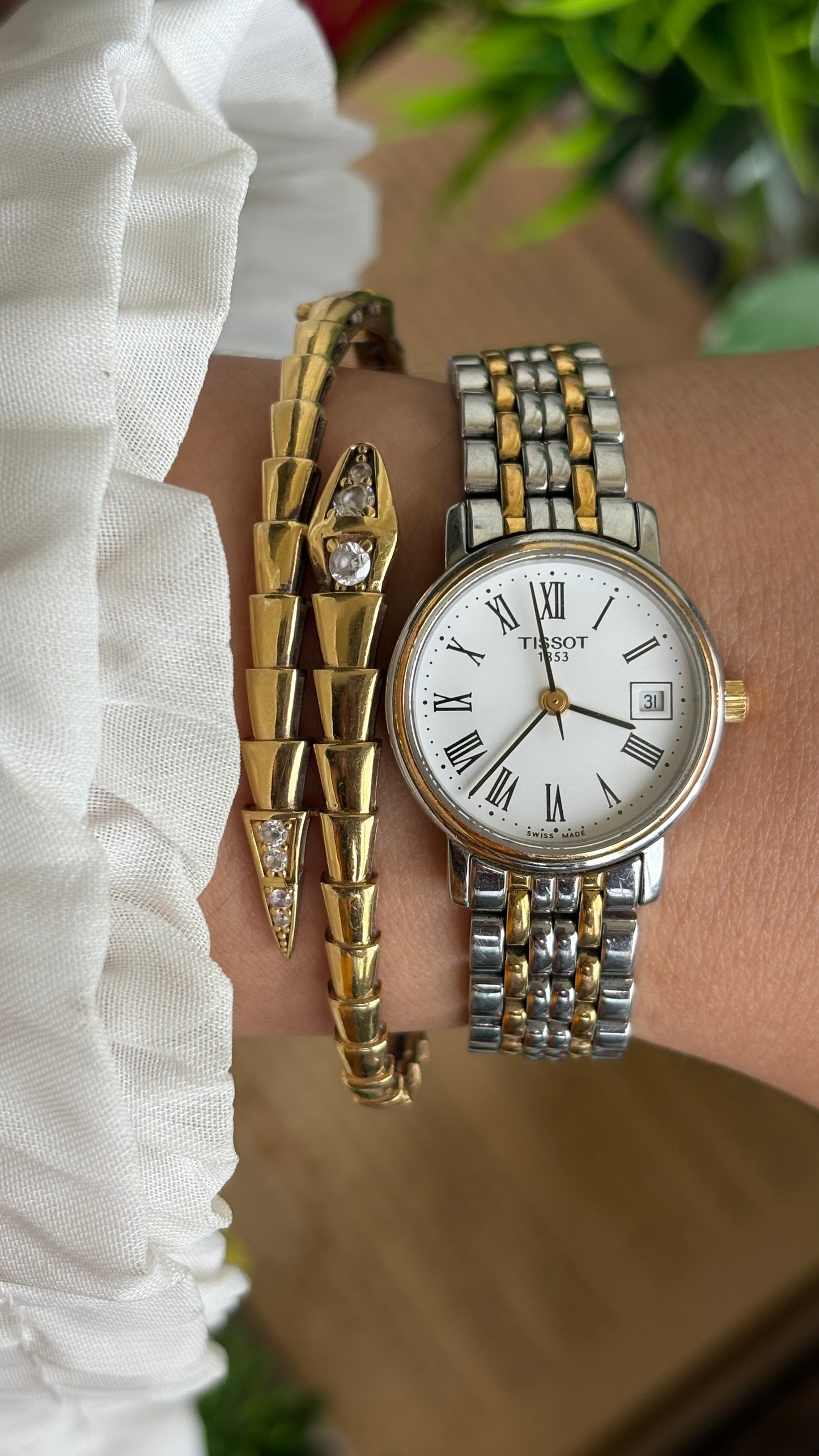 Vintage Tissot Watch in Two-Tone Roman Dial with Window Date