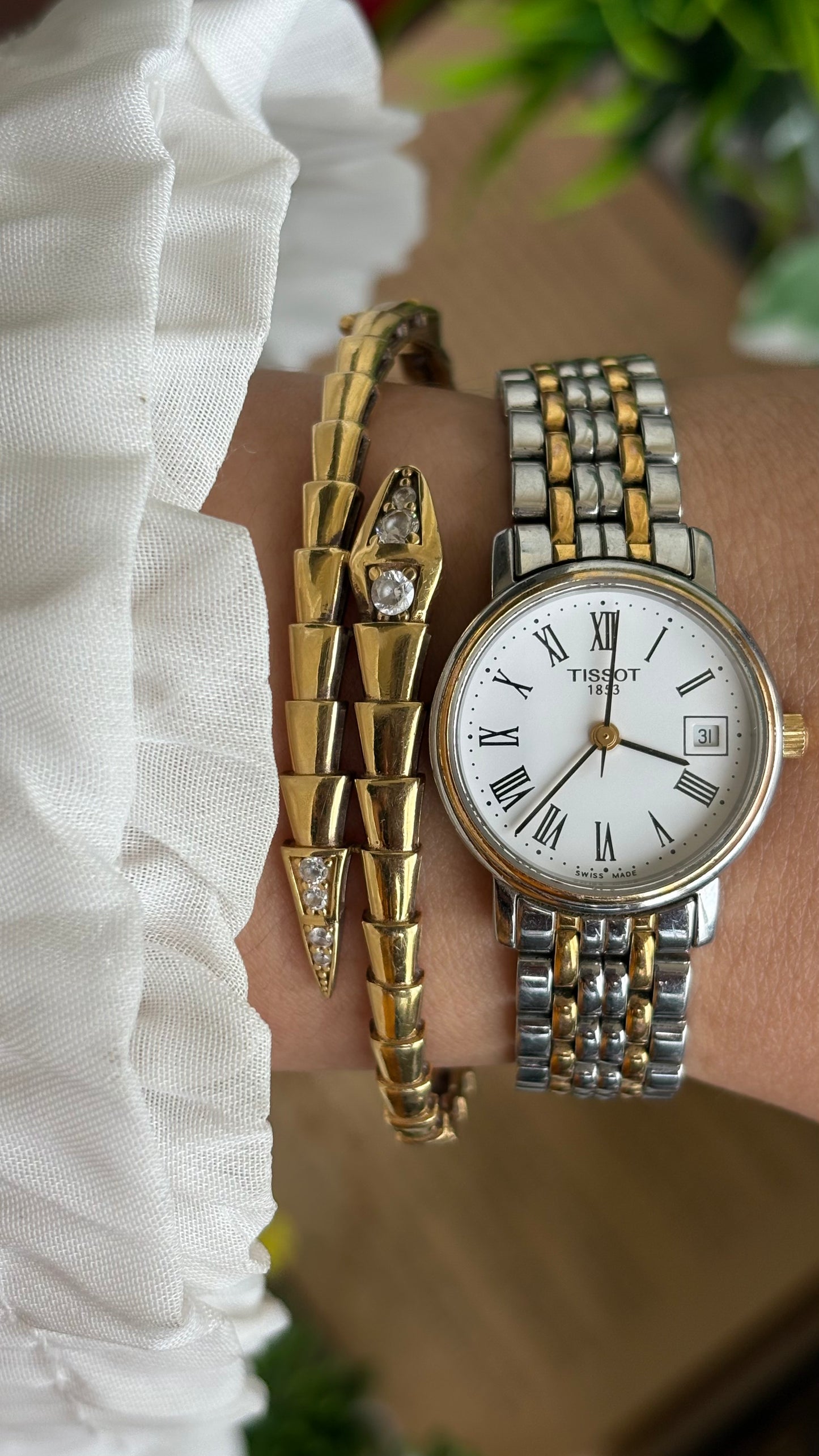 Vintage Tissot Watch in Two-Tone Roman Dial with Window Date