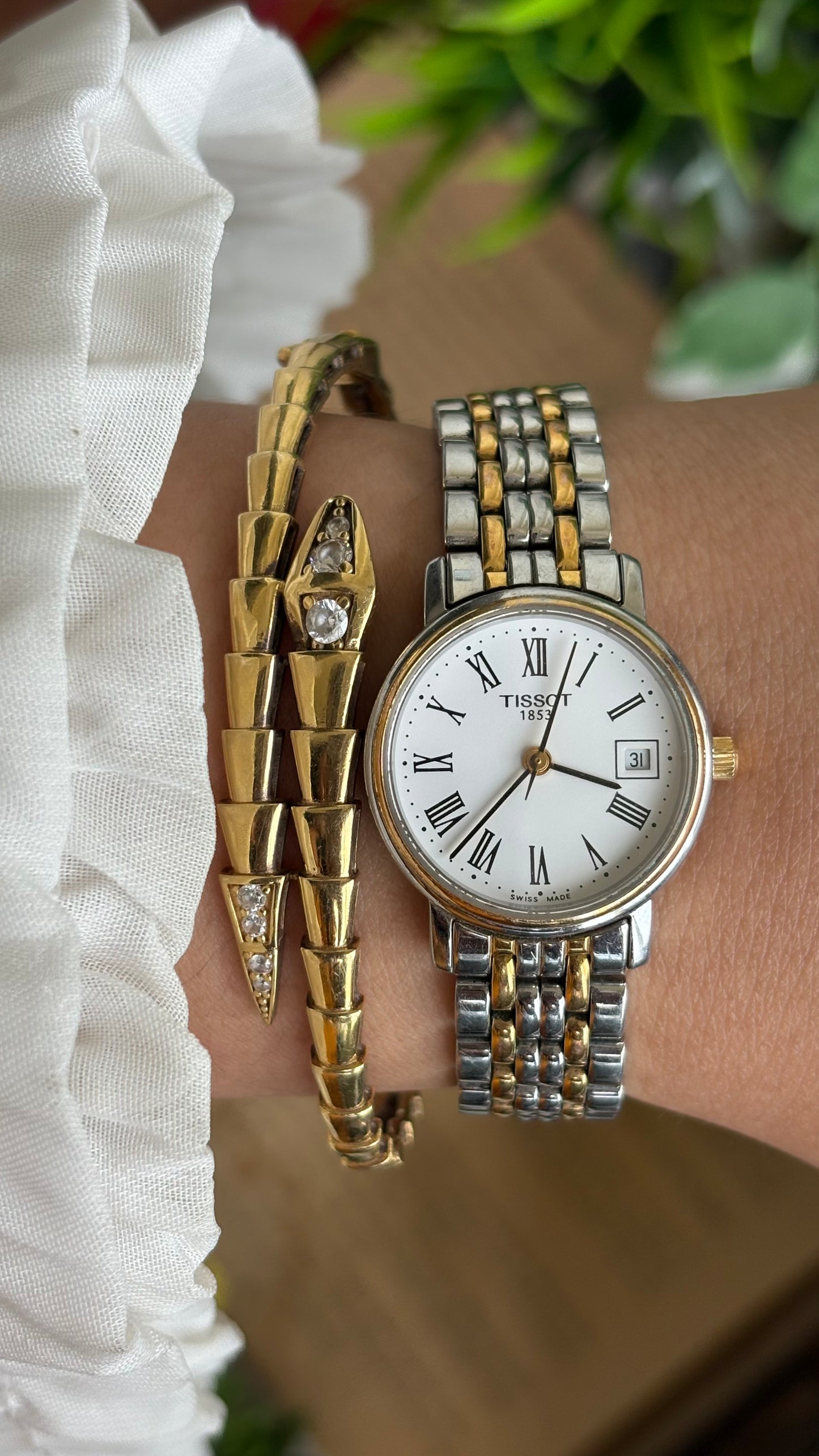 Vintage Tissot Watch in Two-Tone Roman Dial with Window Date