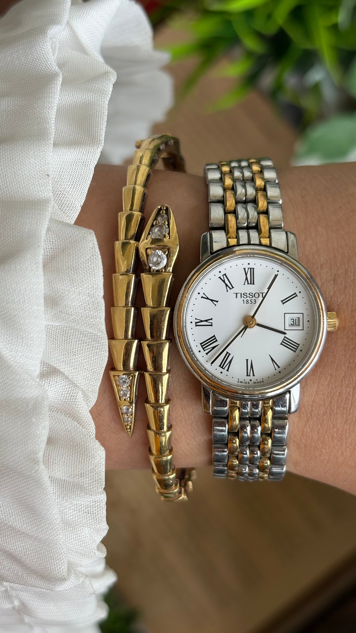 Vintage Tissot Watch in Two-Tone Roman Dial with Window Date
