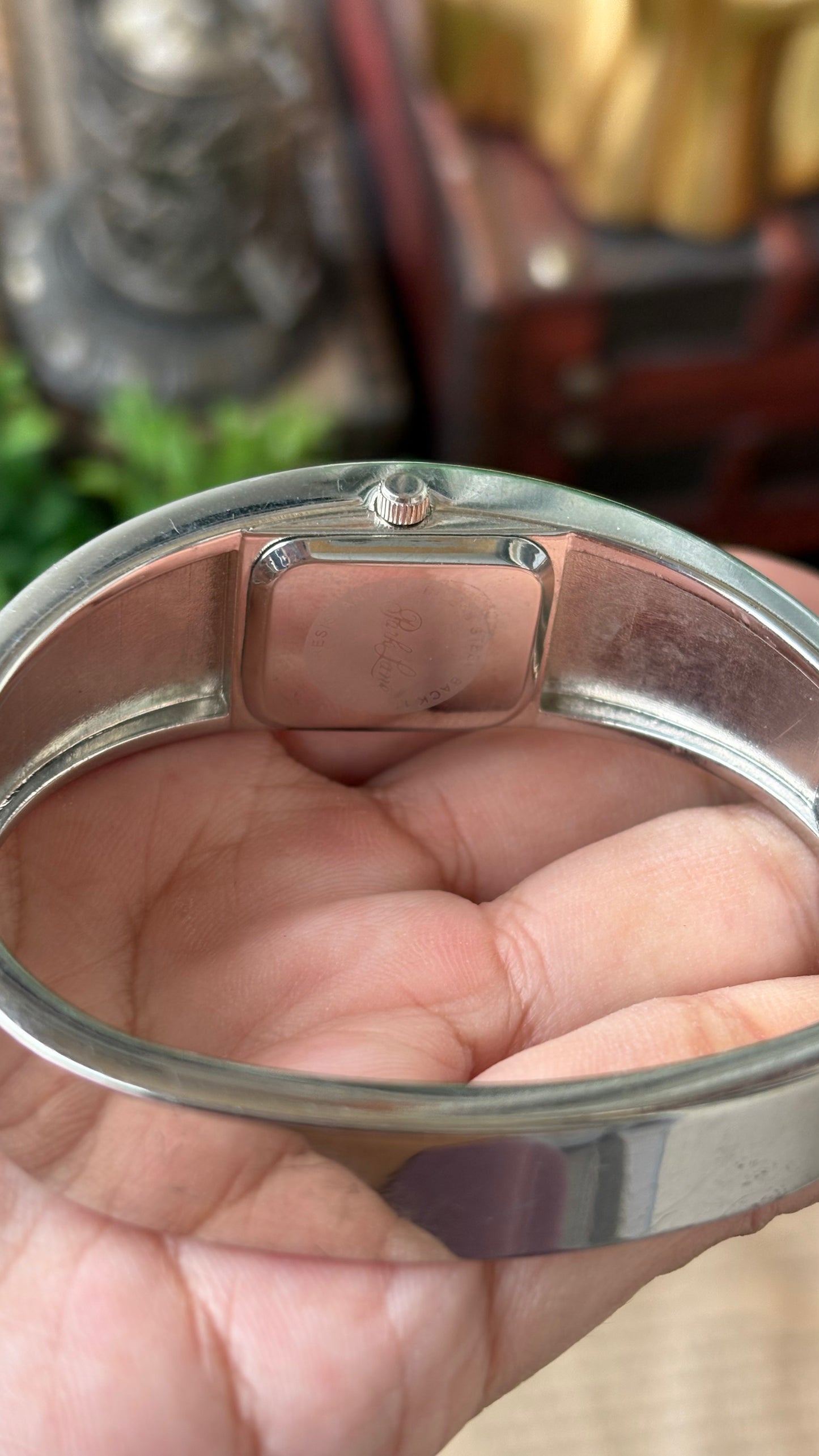 Vintage Parklane All-over Bejeweled Square Bangle Watch in Silver Tone Quartz #00803