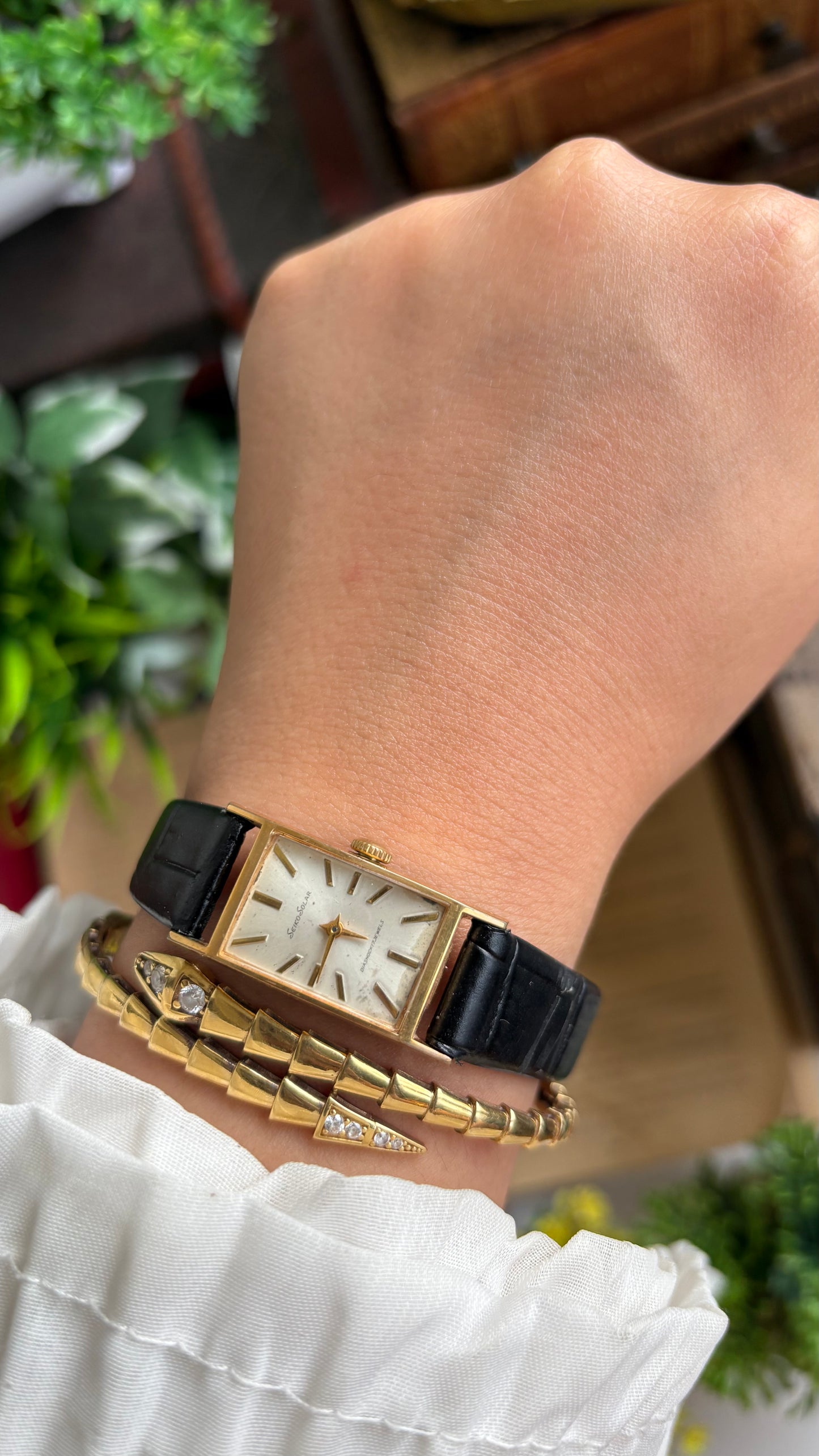 Vintage Seiko Solar Watch in Black Leather Strap