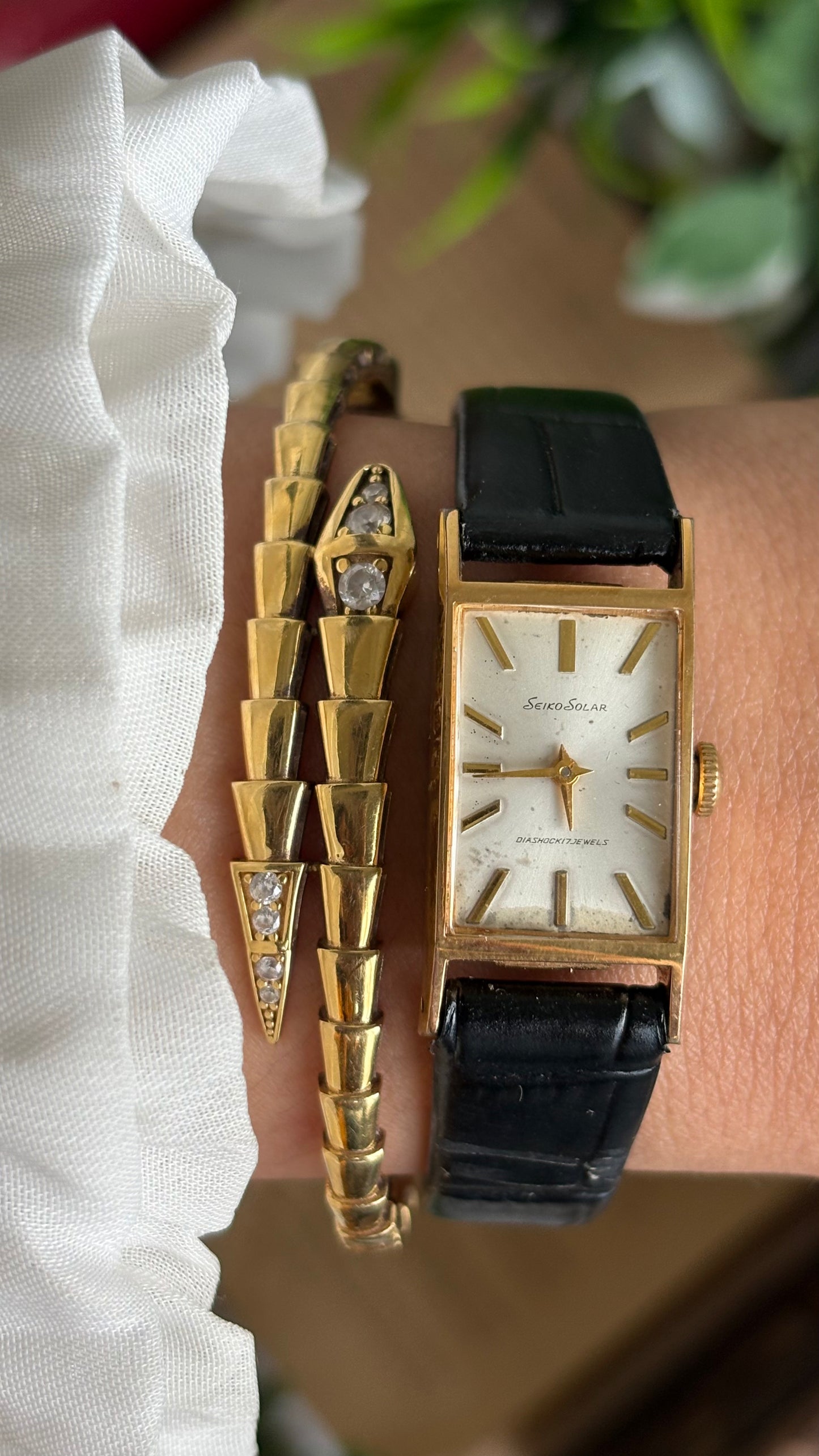 Vintage Seiko Solar Watch in Black Leather Strap