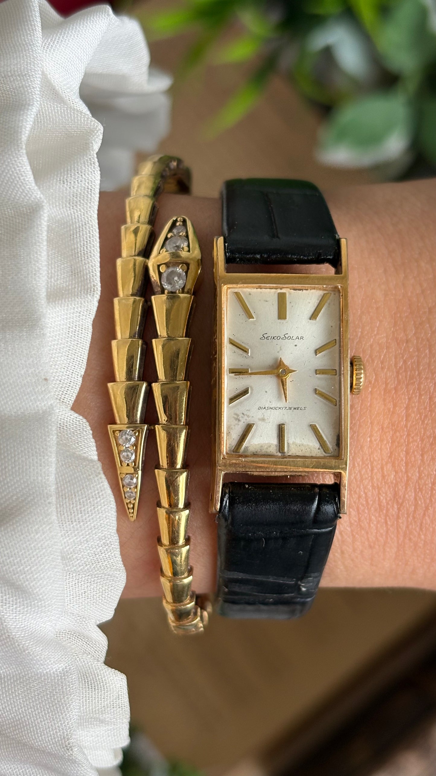 Vintage Seiko Solar Watch in Black Leather Strap
