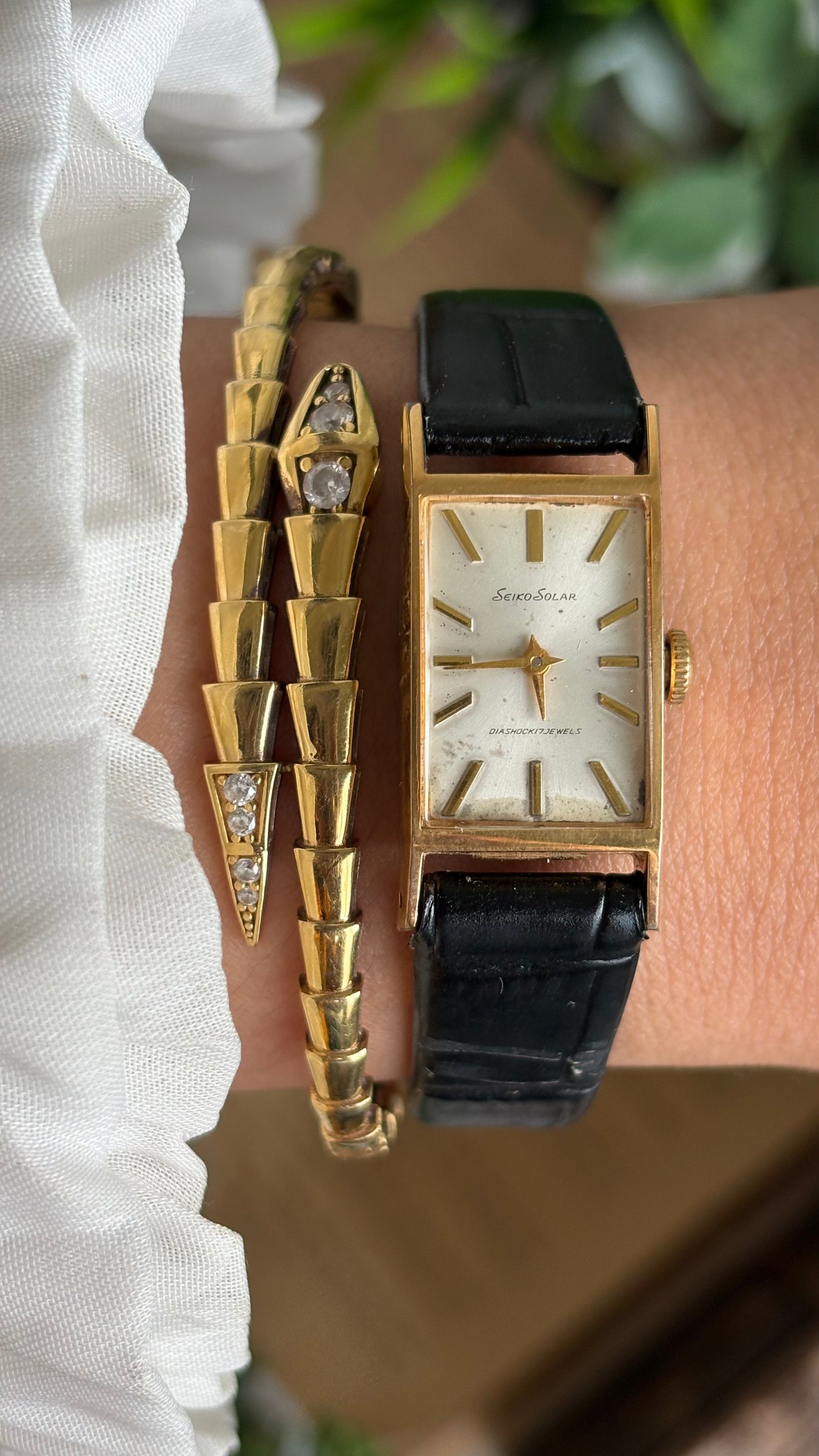 Vintage Seiko Solar Watch in Black Leather Strap
