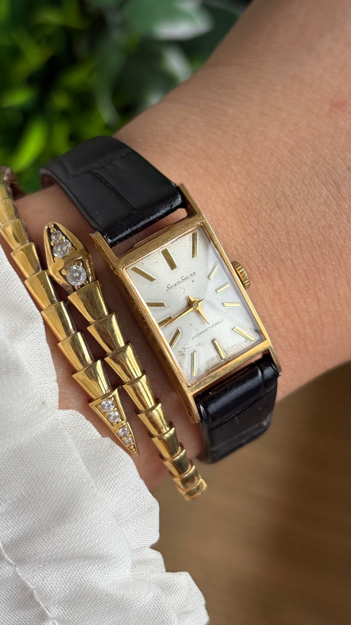 Vintage Seiko Solar Watch in Black Leather Strap