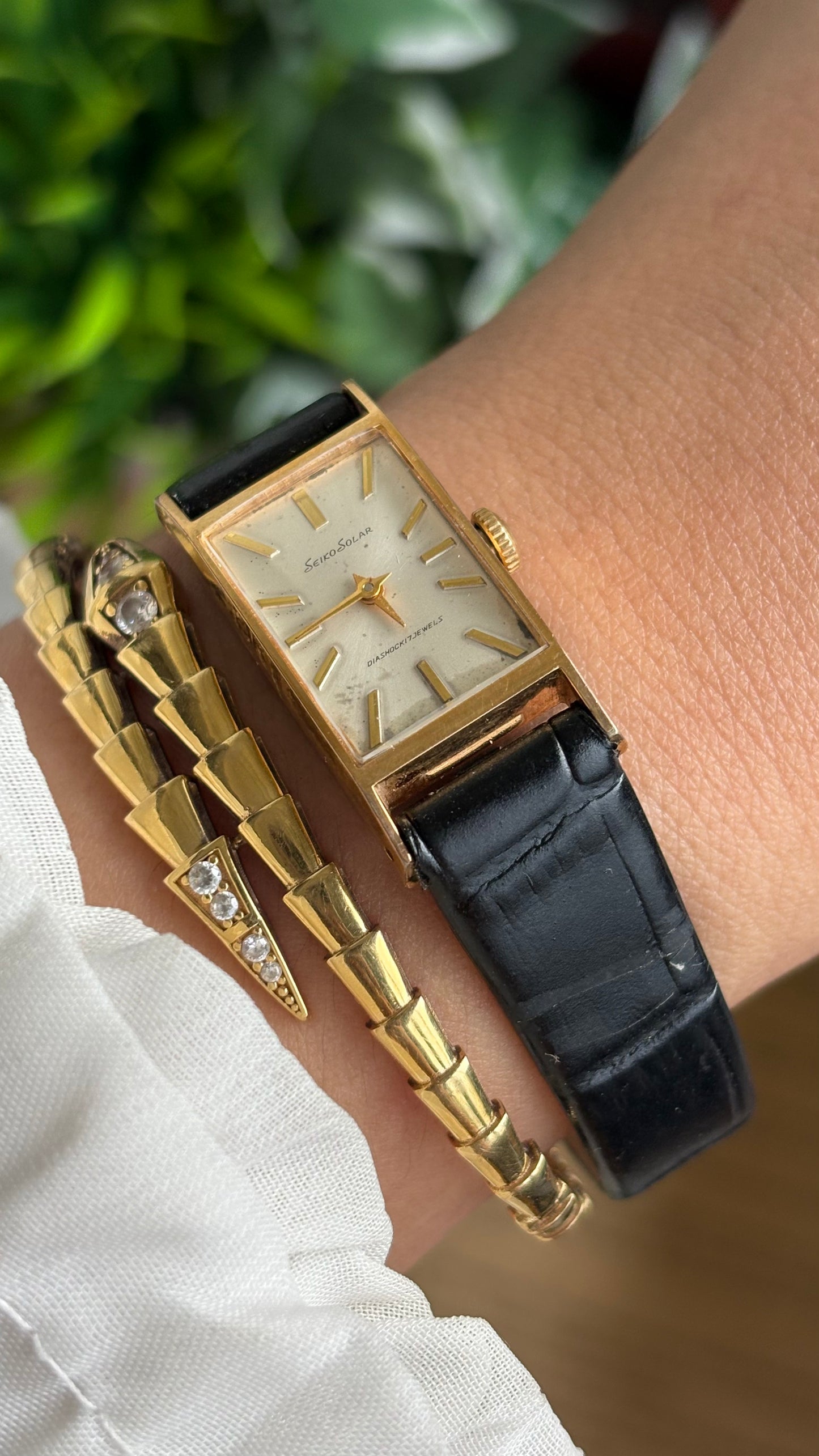 Vintage Seiko Solar Watch in Black Leather Strap