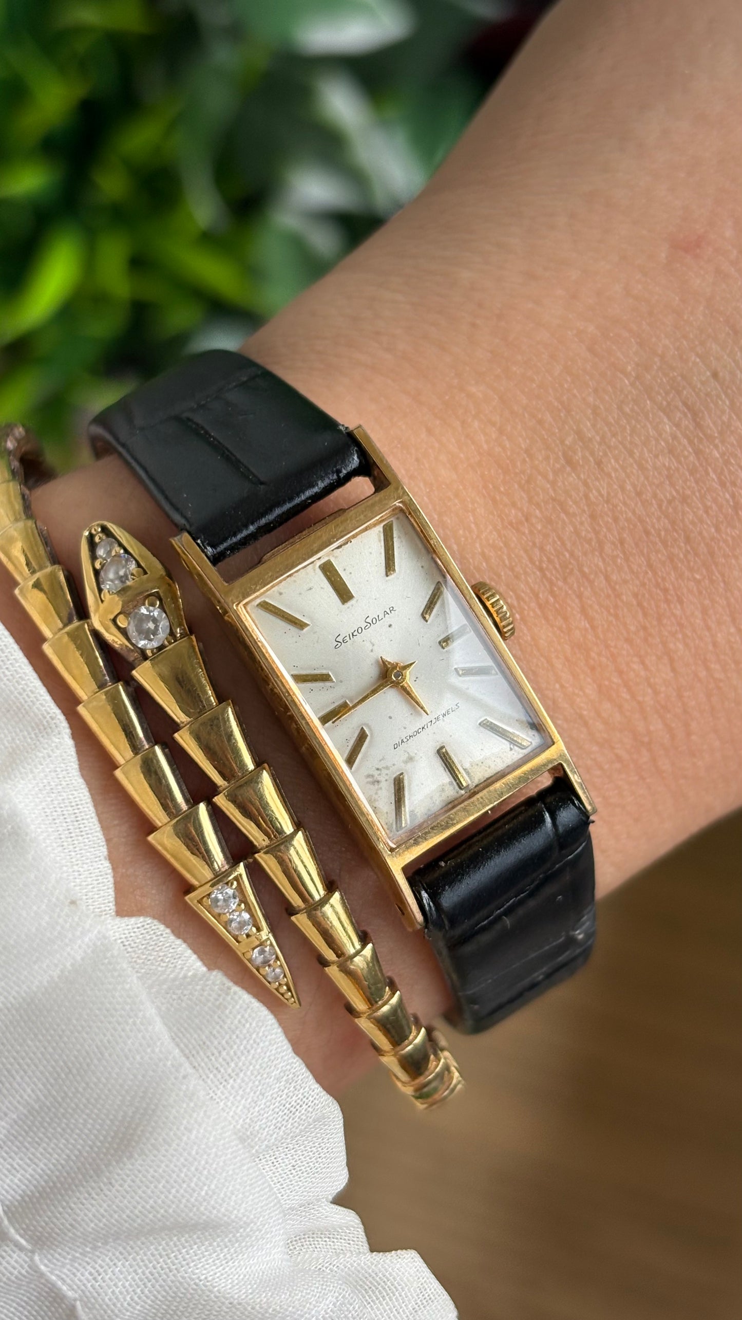 Vintage Seiko Solar Watch in Black Leather Strap