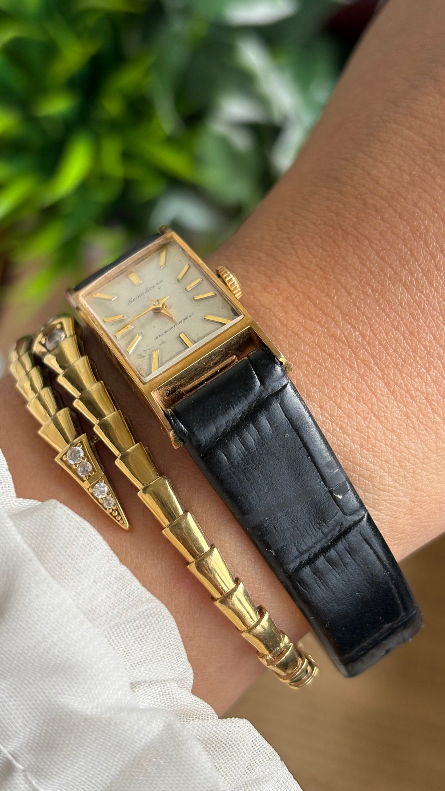Vintage Seiko Solar Watch in Black Leather Strap