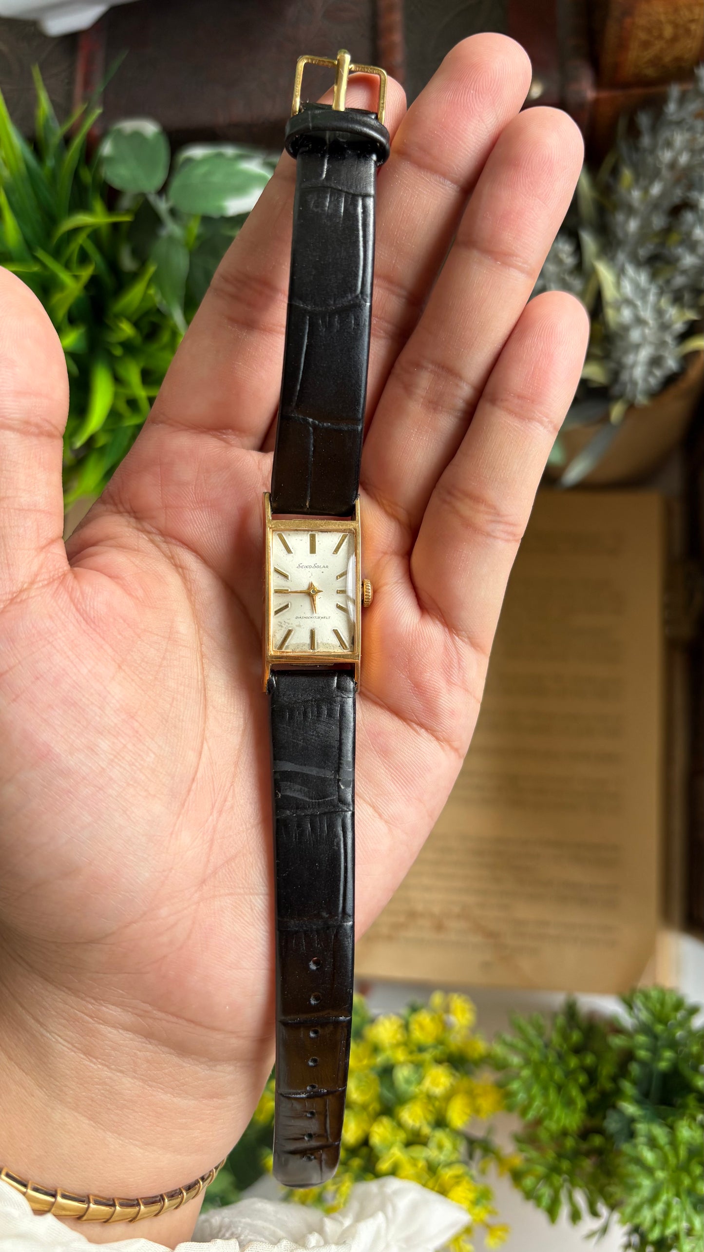 Vintage Seiko Solar Watch in Black Leather Strap