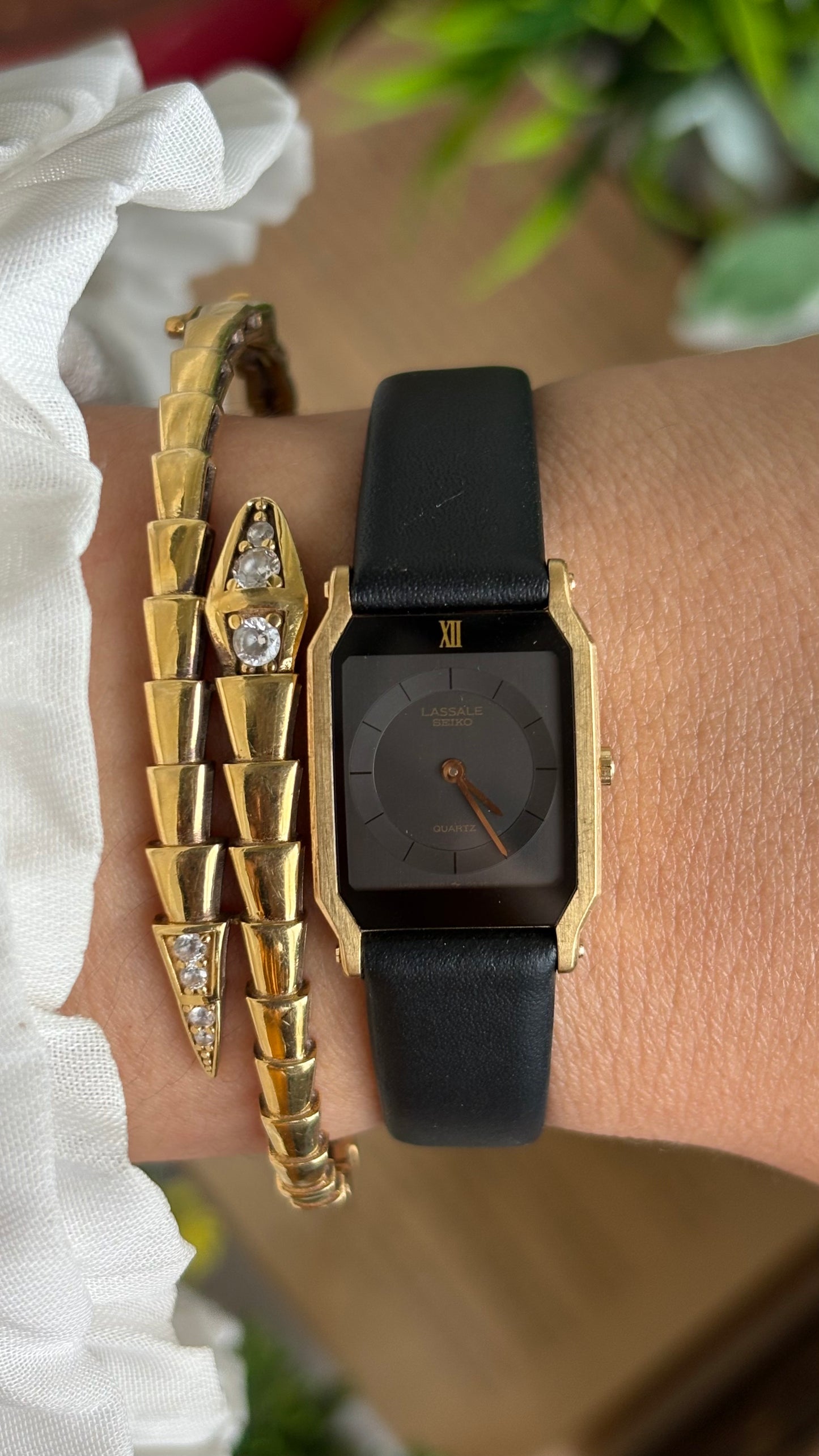 Vintage Lassale Seiko Watch in Black Leather Strap