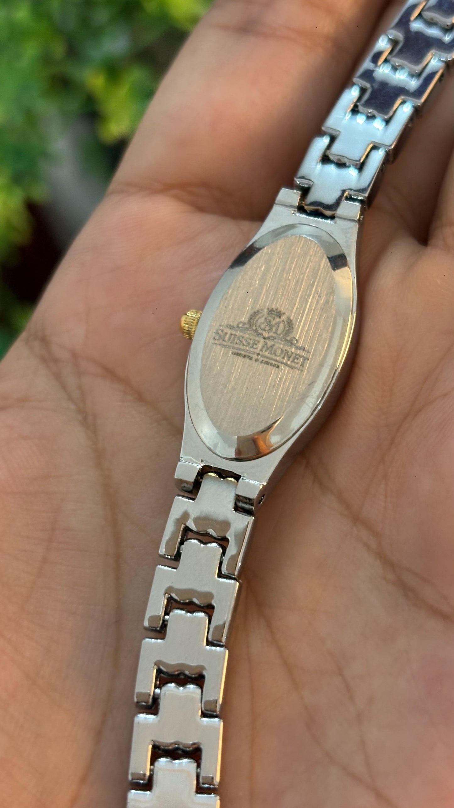 Rare Dainty Vintage Suisse Monet Slim Oval Classic Watch in Two-Tone Quartz Seiko XV00 Movement