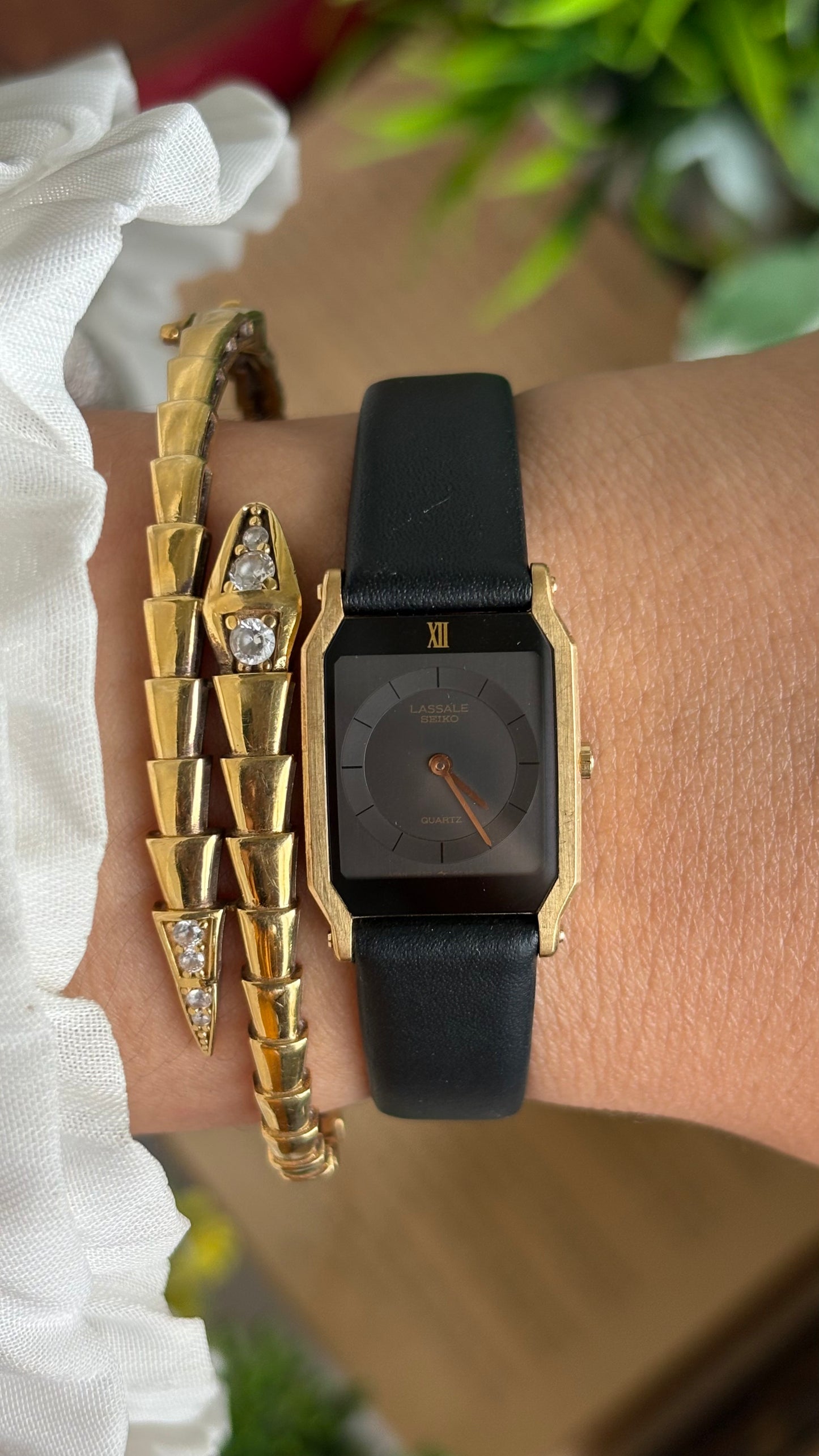 Vintage Lassale Seiko Watch in Black Leather Strap