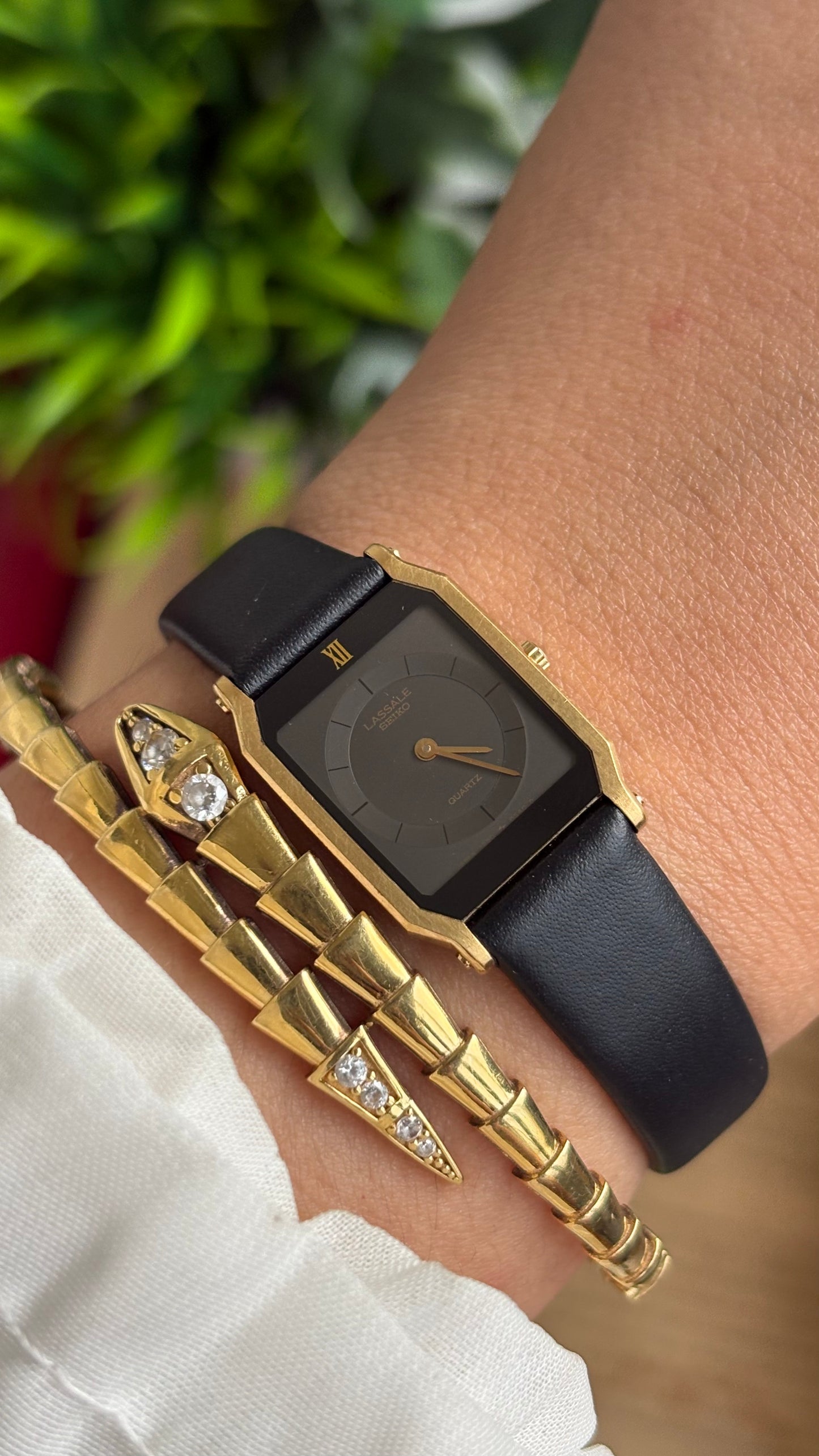 Vintage Lassale Seiko Watch in Black Leather Strap