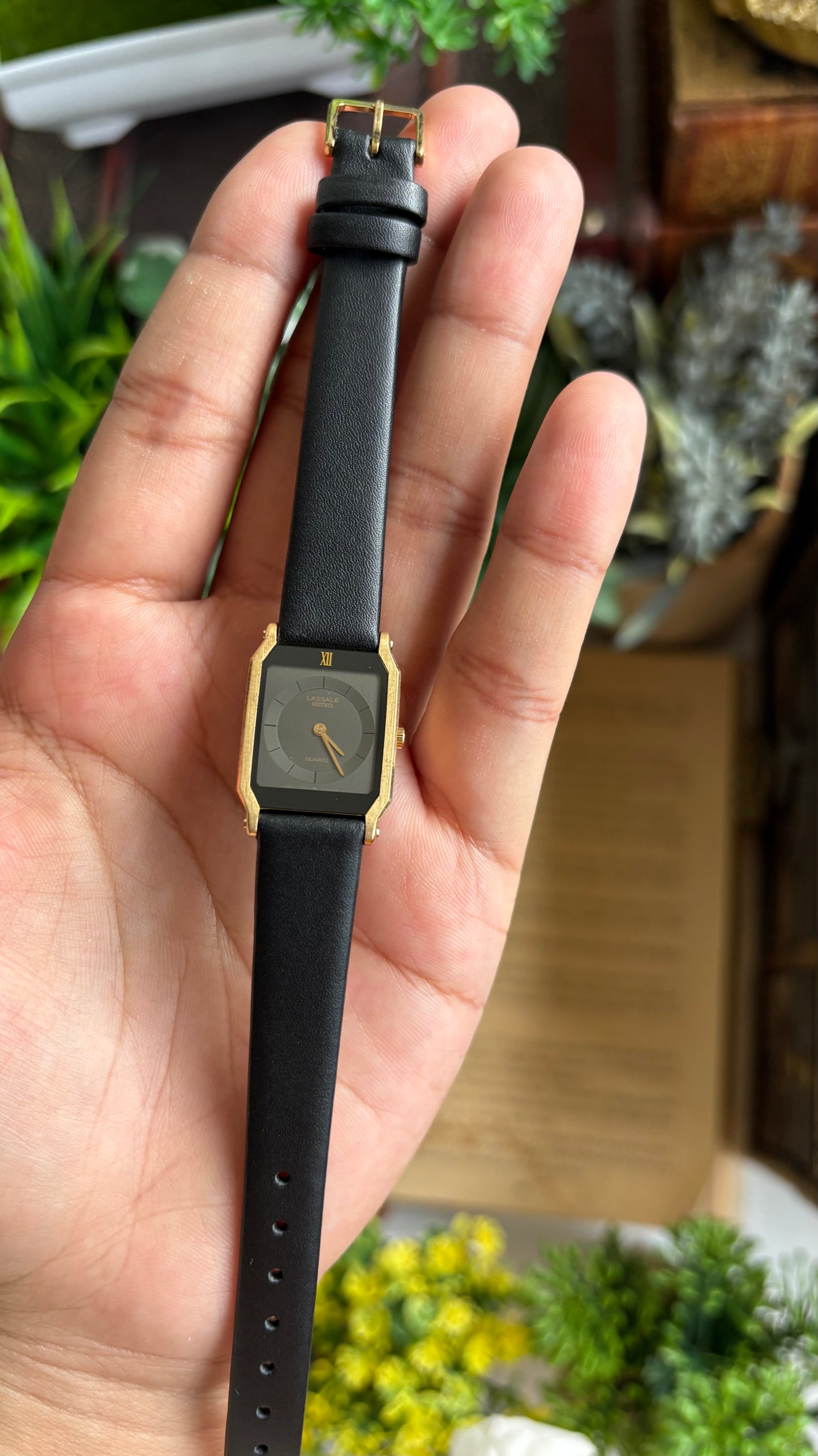 Vintage Lassale Seiko Watch in Black Leather Strap