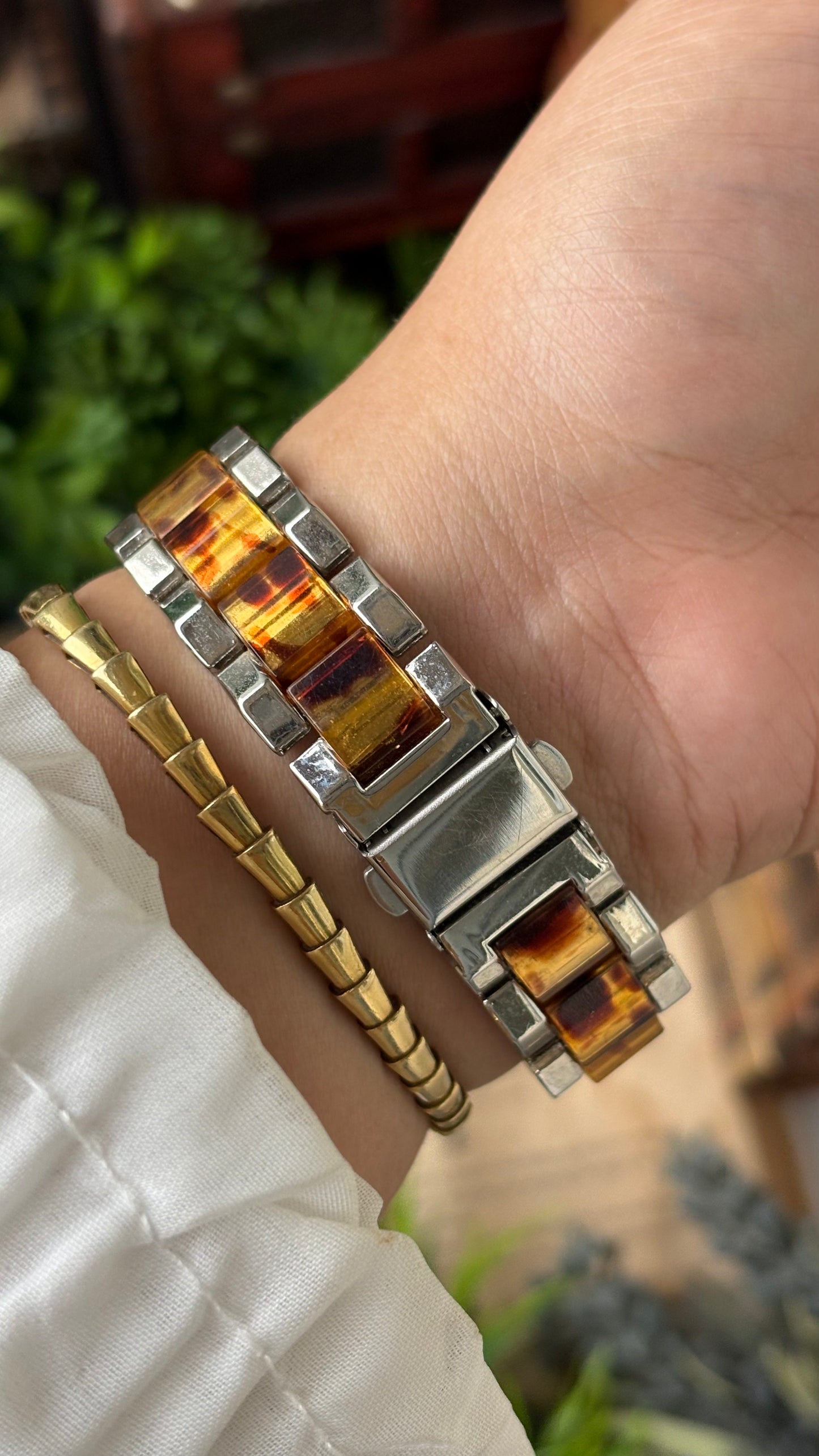 Vintage Style&Co. Rhinestone Bezel Watch in Two-tone Tortoise Shell Bracelet Quartz #00806