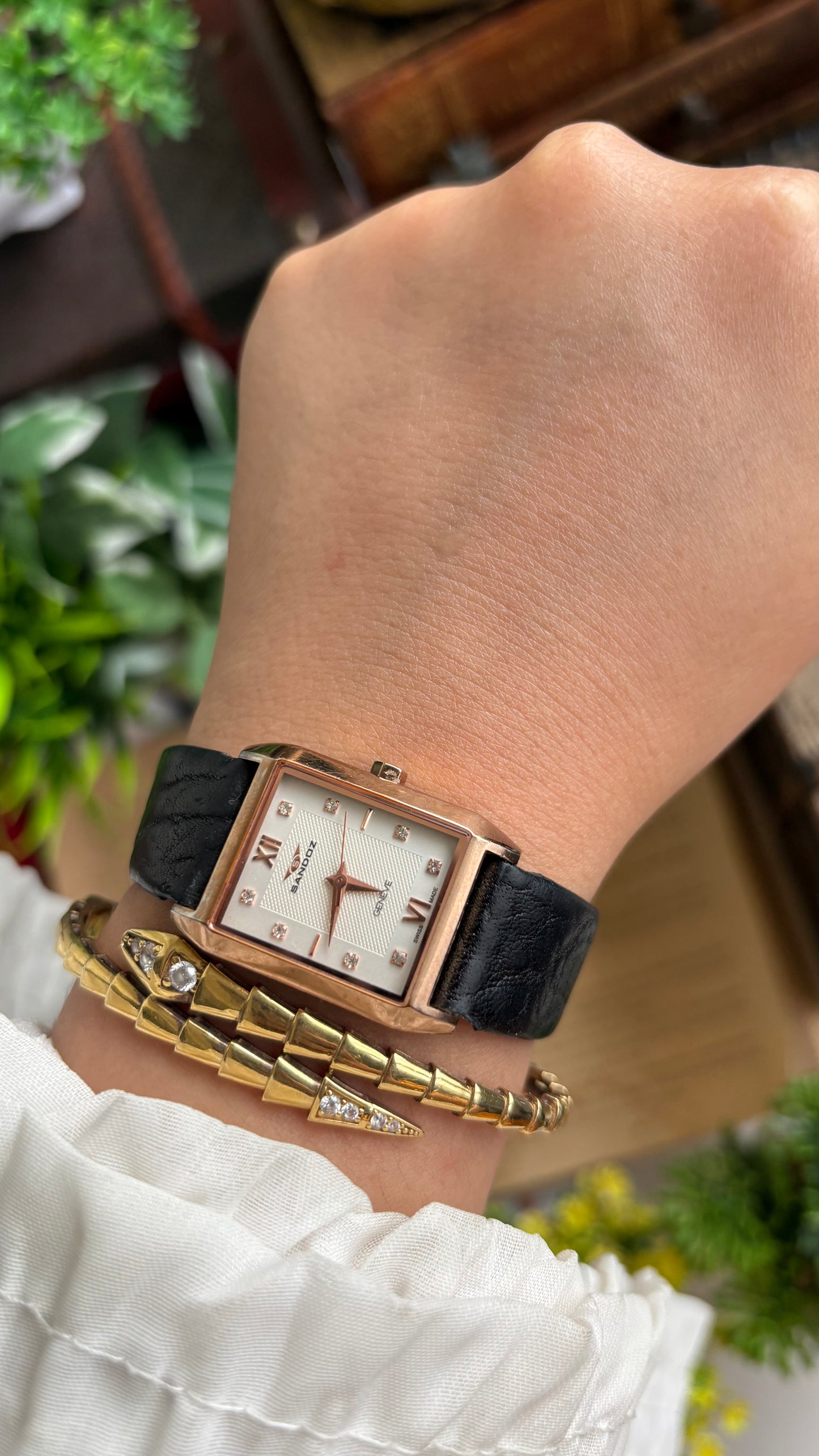 Vintage Sandoz Watch in Black Leather Strap