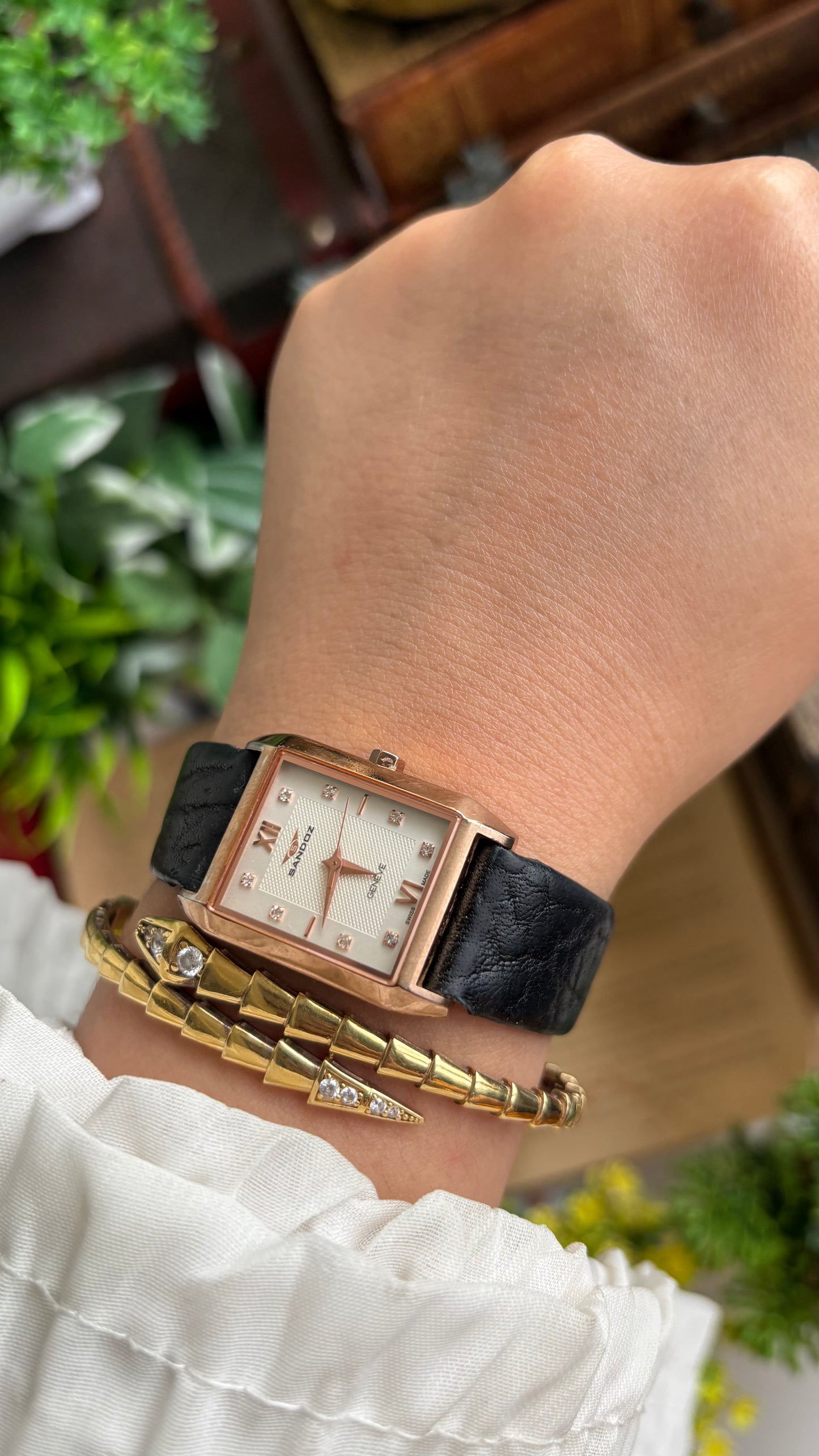 Vintage Sandoz Watch in Black Leather Strap