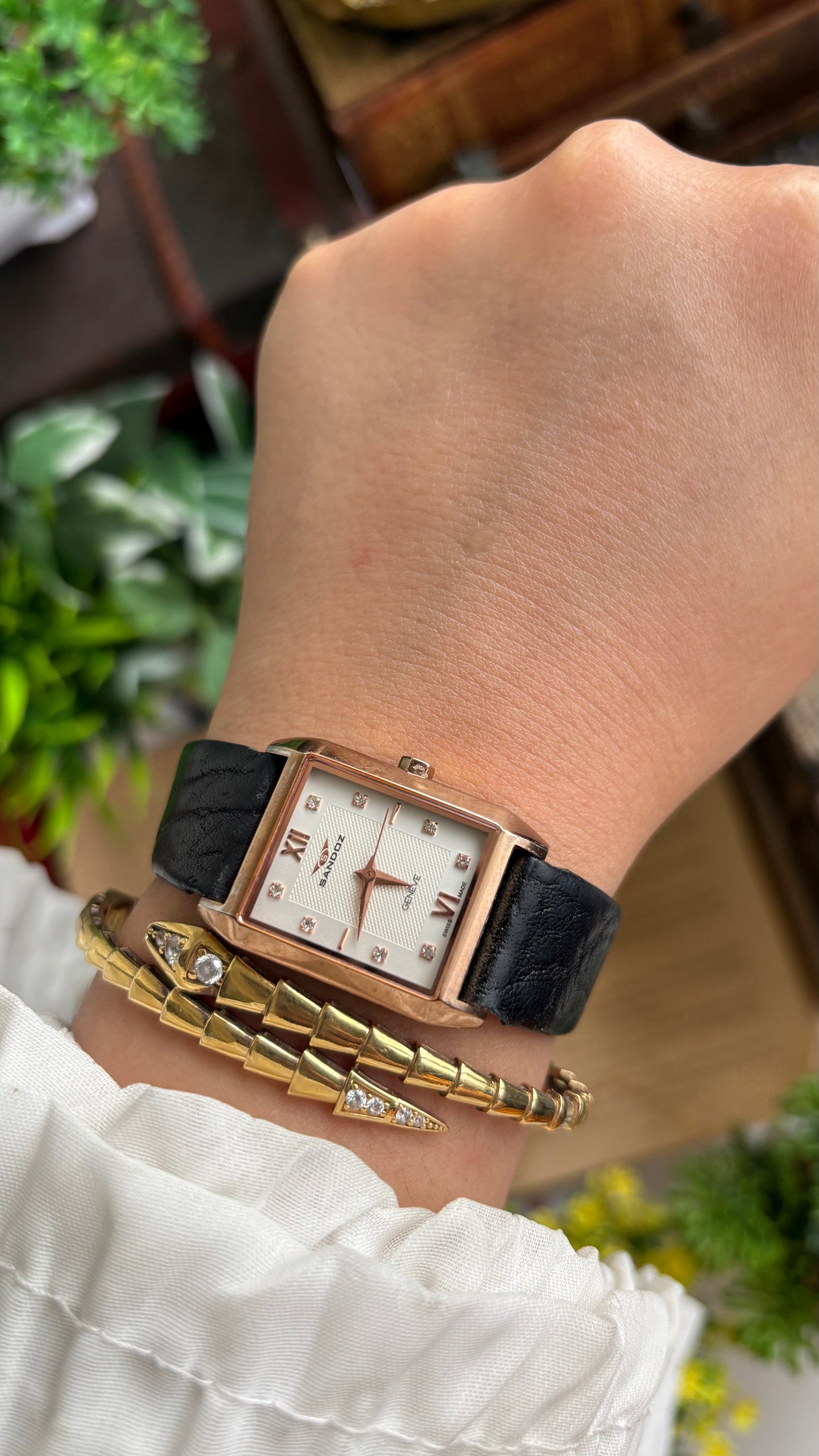 Vintage Sandoz Watch in Black Leather Strap