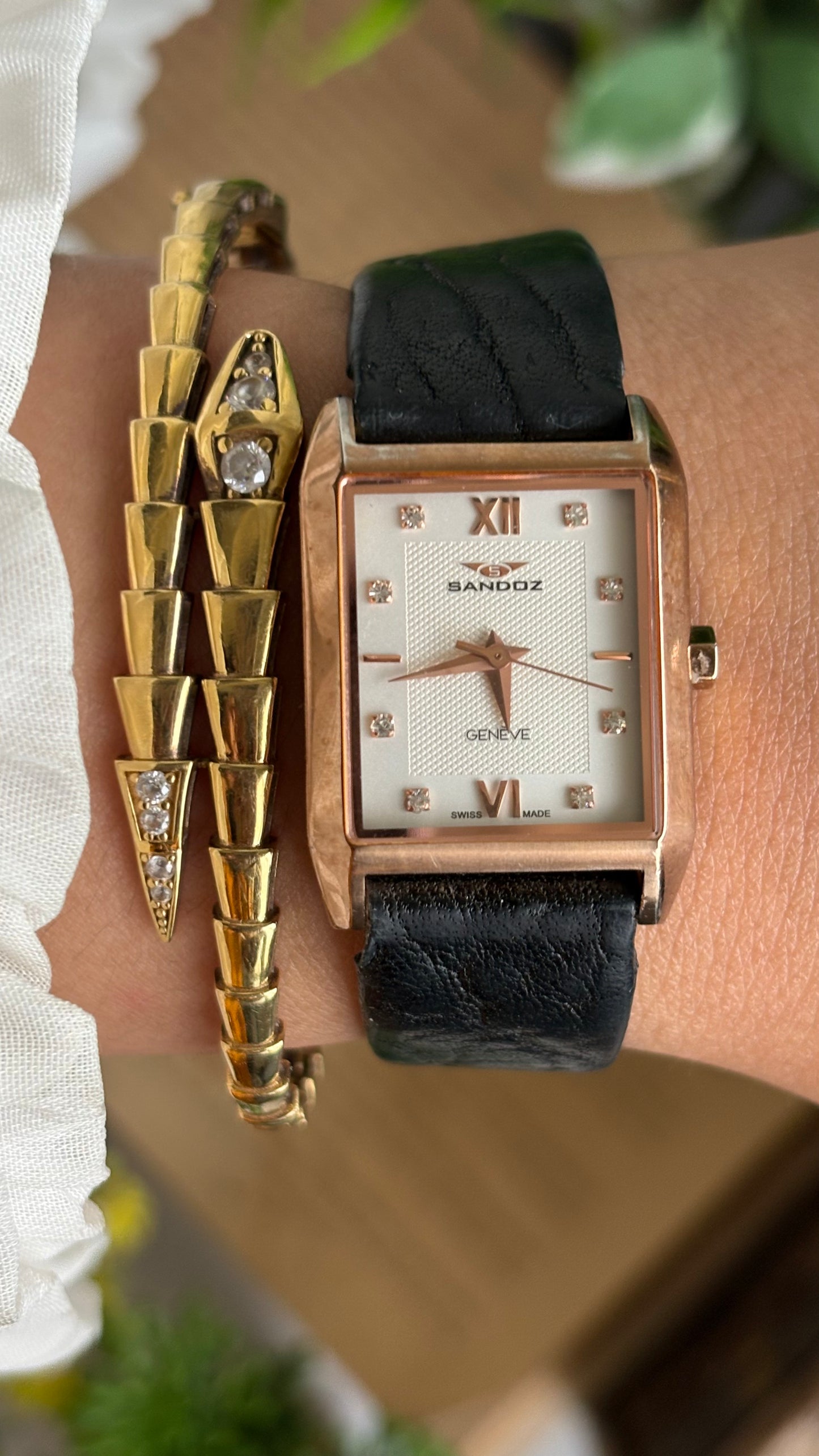 Vintage Sandoz Watch in Black Leather Strap