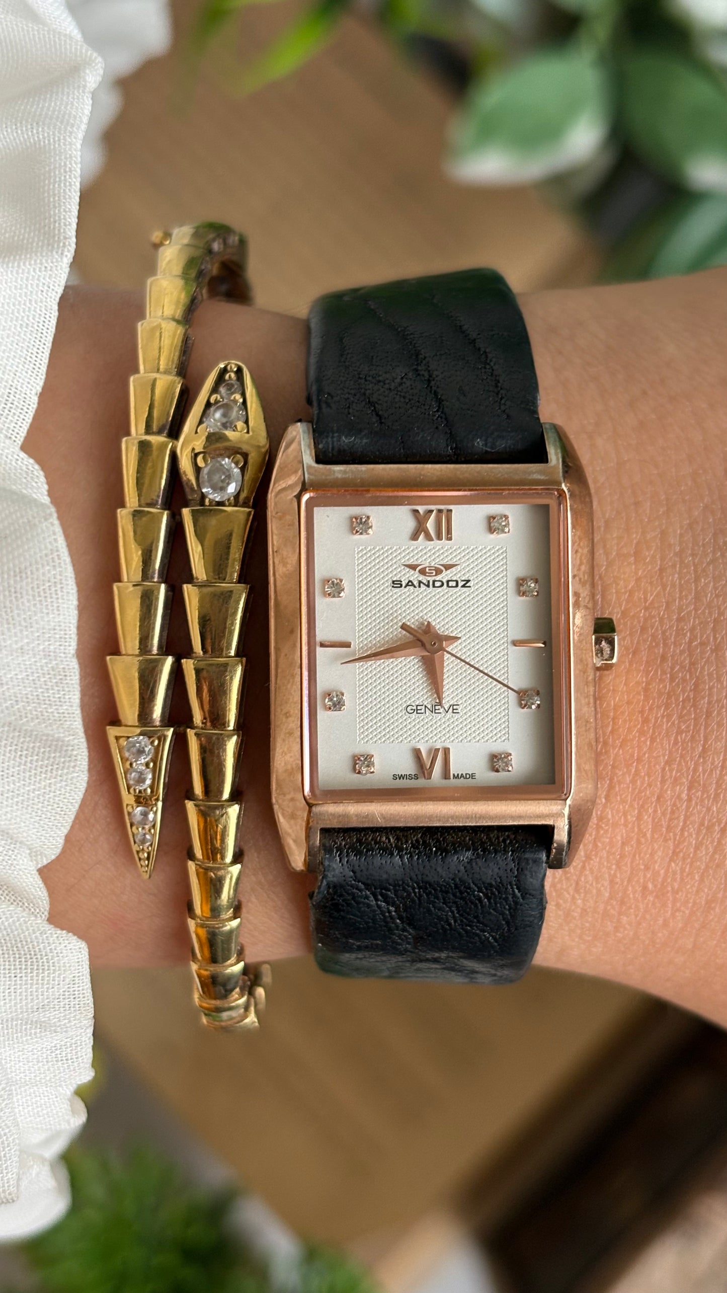Vintage Sandoz Watch in Black Leather Strap