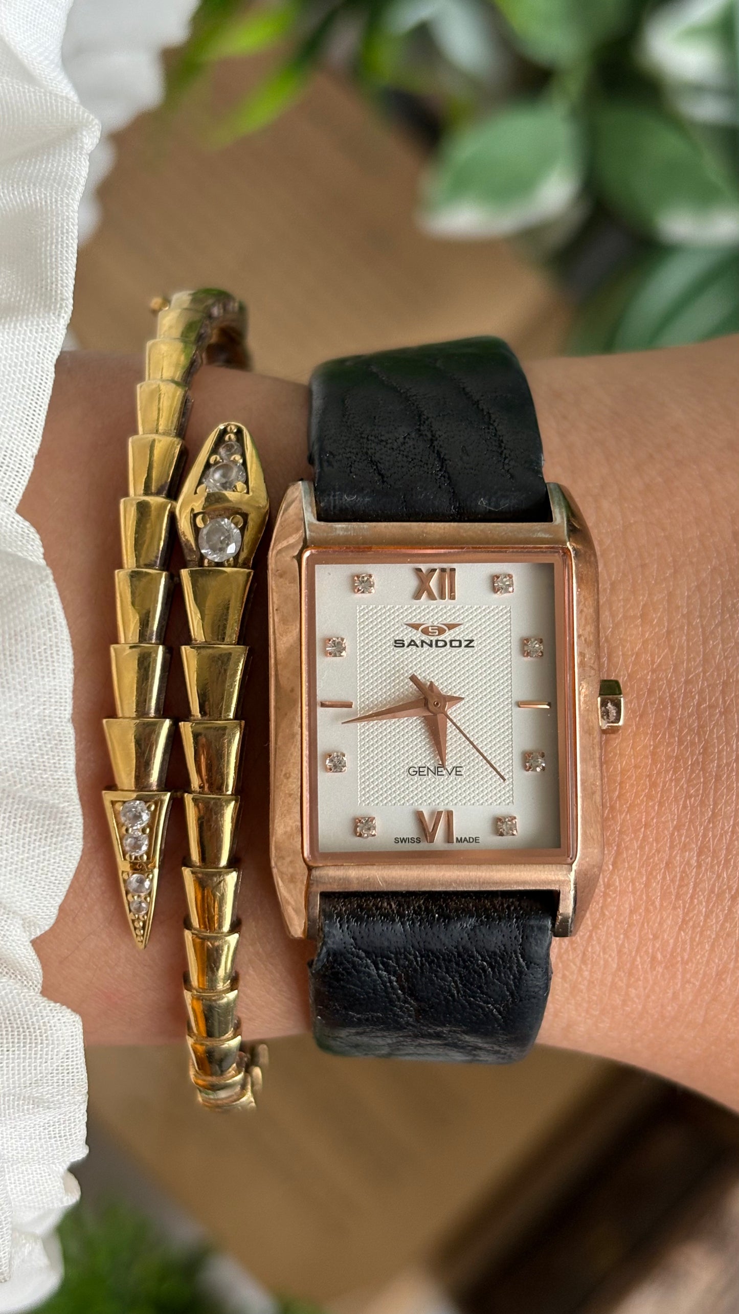 Vintage Sandoz Watch in Black Leather Strap