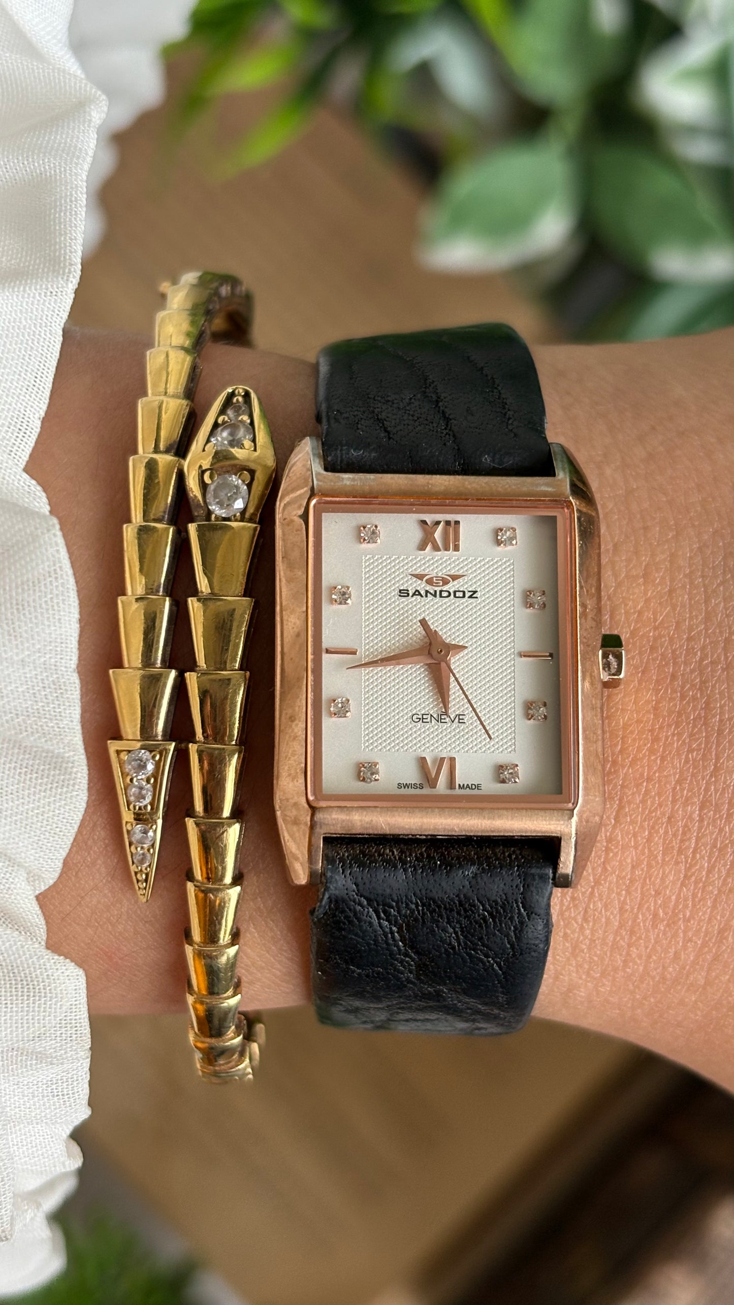 Vintage Sandoz Watch in Black Leather Strap