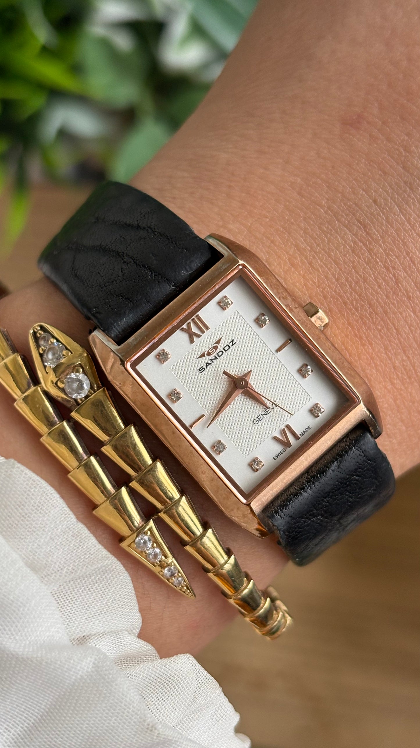 Vintage Sandoz Watch in Black Leather Strap