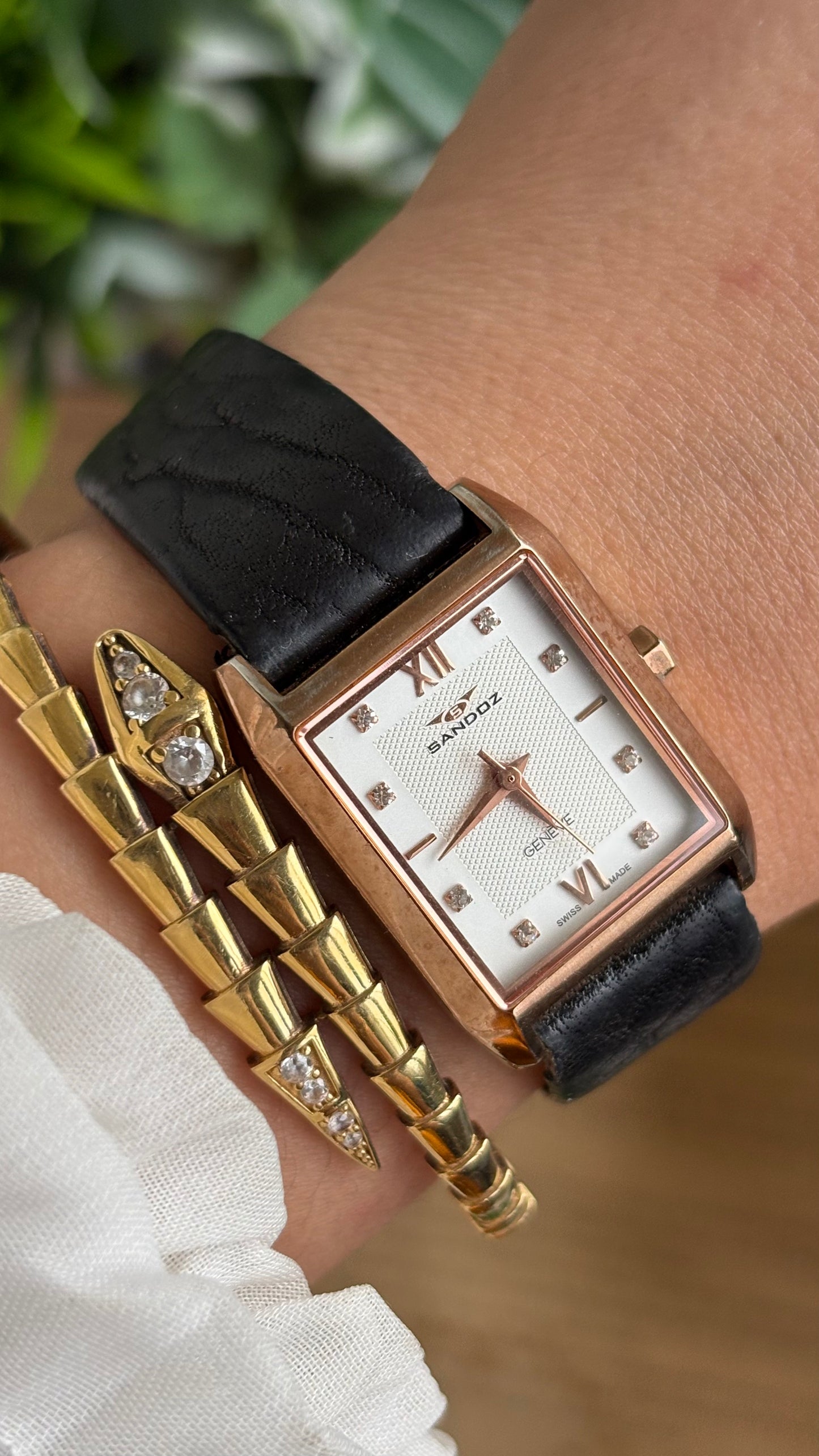 Vintage Sandoz Watch in Black Leather Strap