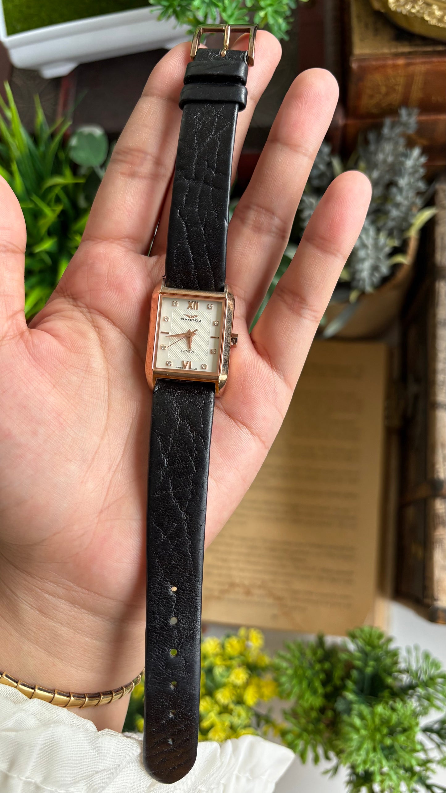Vintage Sandoz Watch in Black Leather Strap