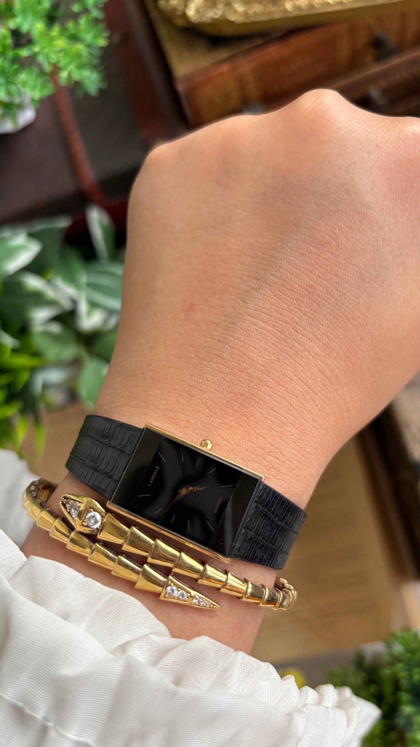 Vintage Seiko Lassale Tank Dress Watch in its Original Black Leather Strap