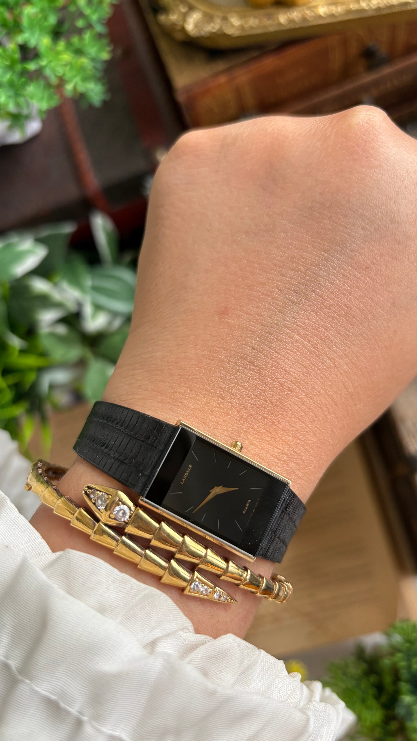 Vintage Seiko Lassale Tank Dress Watch in its Original Black Leather Strap