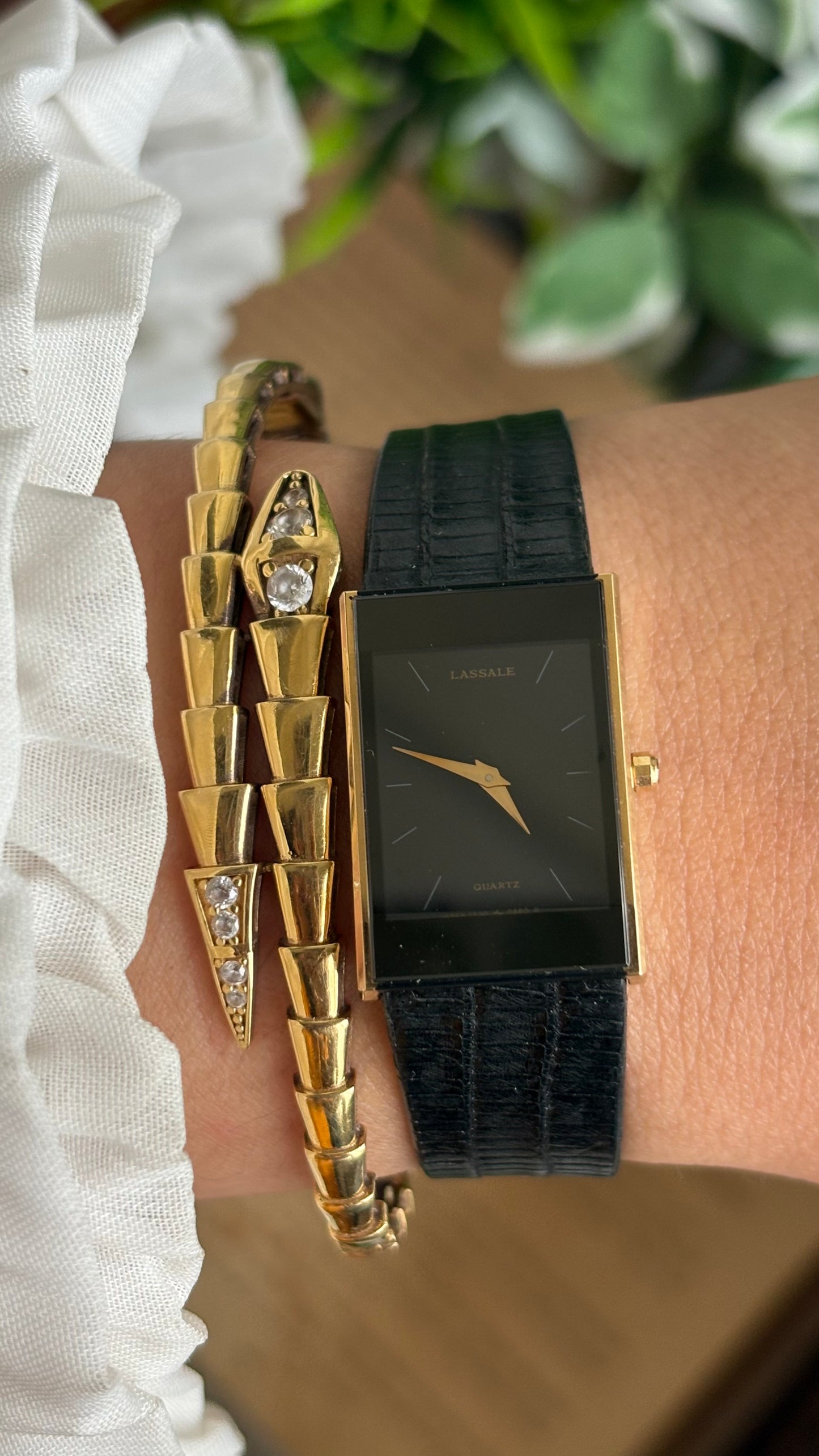 Vintage Seiko Lassale Tank Dress Watch in its Original Black Leather Strap