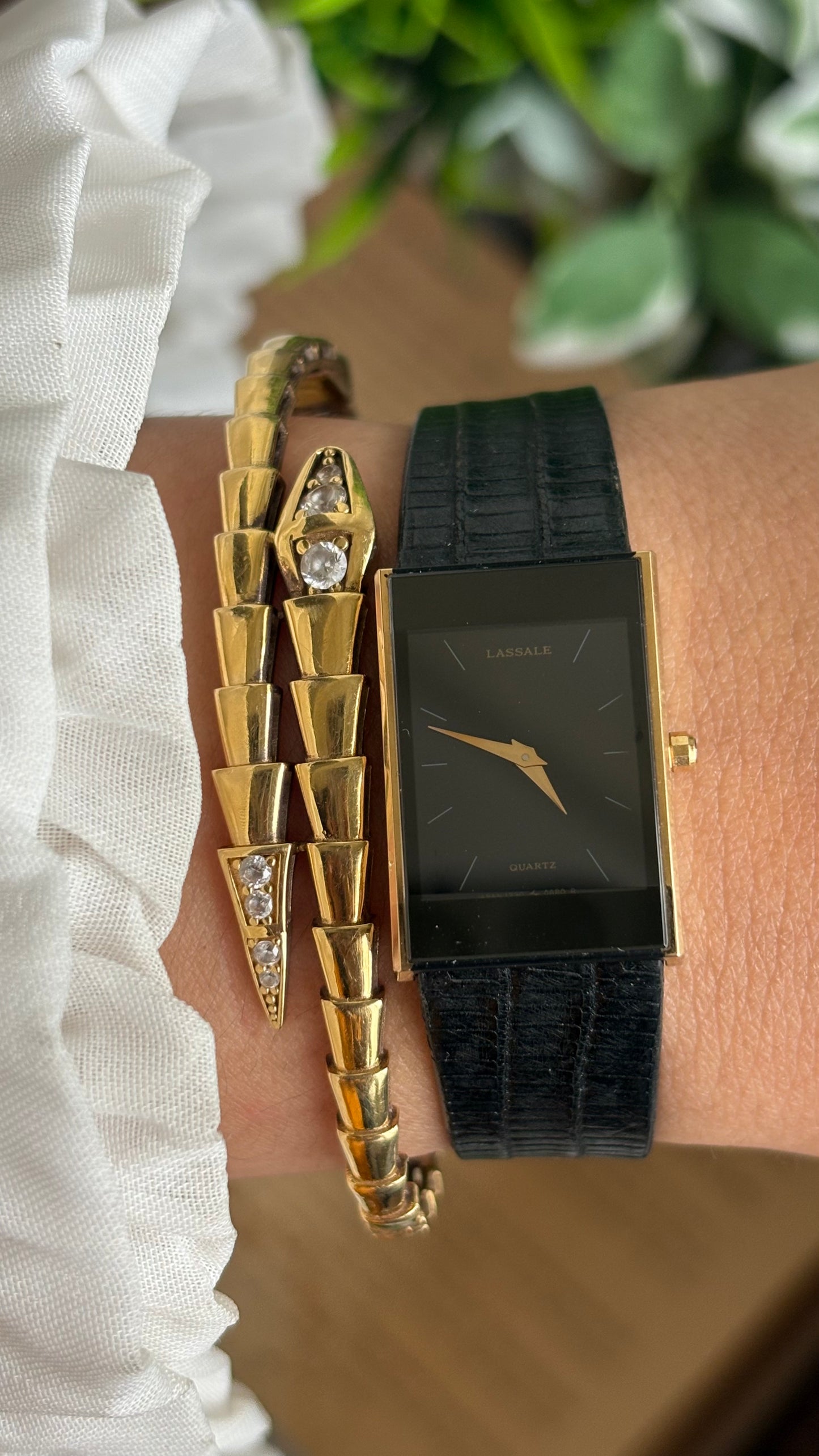 Vintage Seiko Lassale Tank Dress Watch in its Original Black Leather Strap