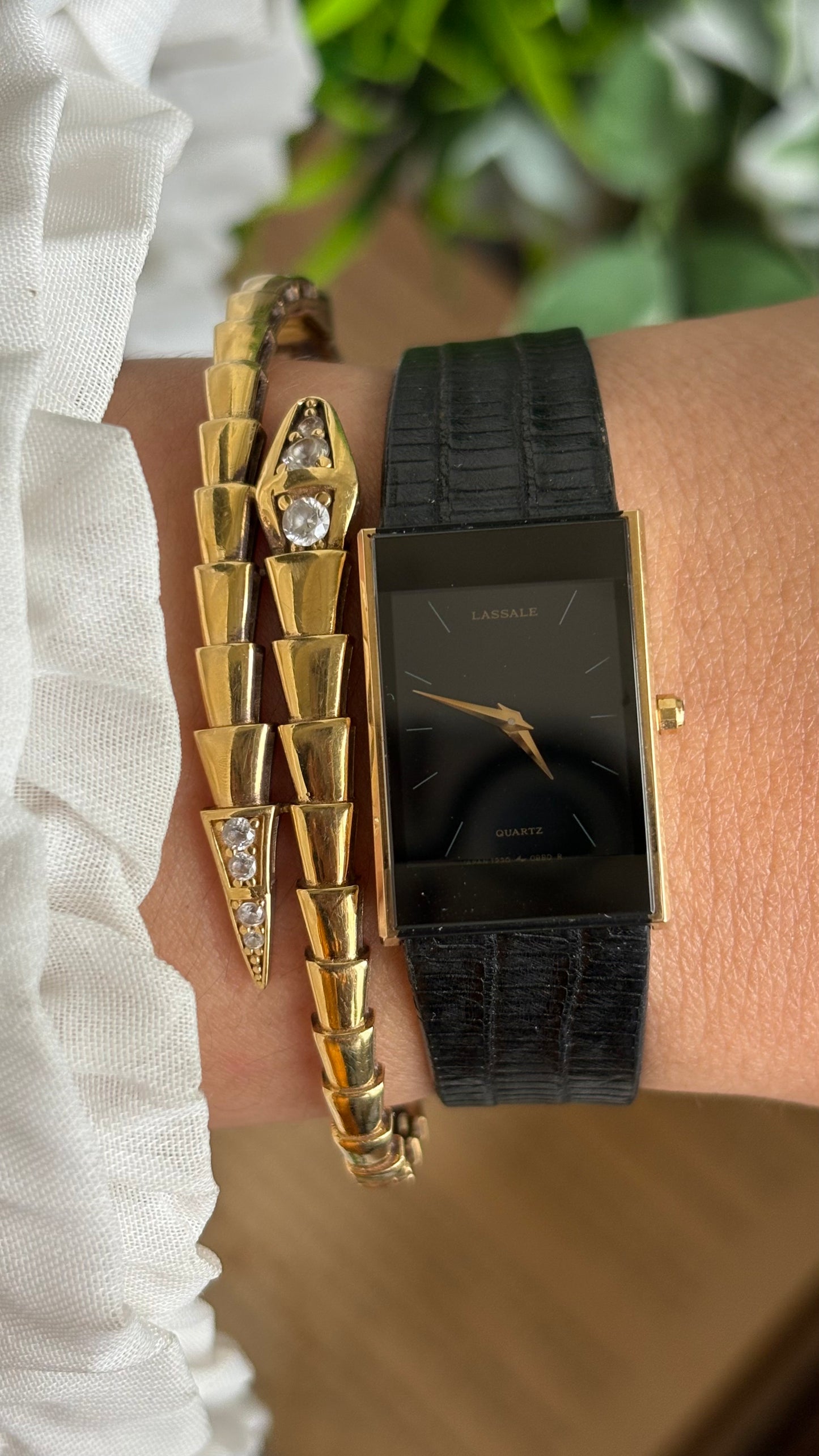 Vintage Seiko Lassale Tank Dress Watch in its Original Black Leather Strap