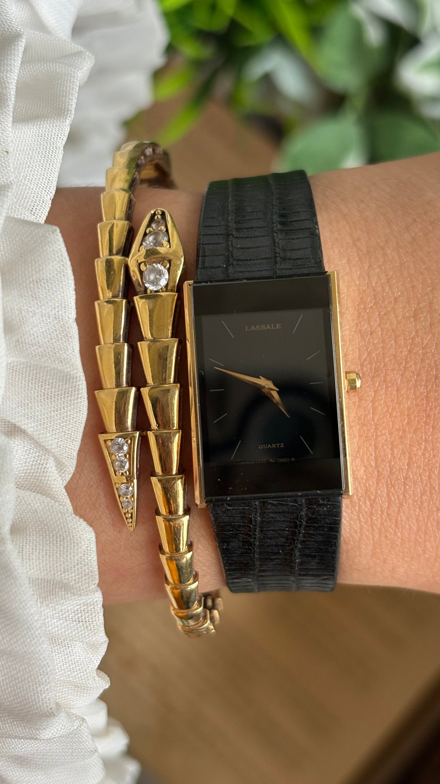 Vintage Seiko Lassale Tank Dress Watch in its Original Black Leather Strap