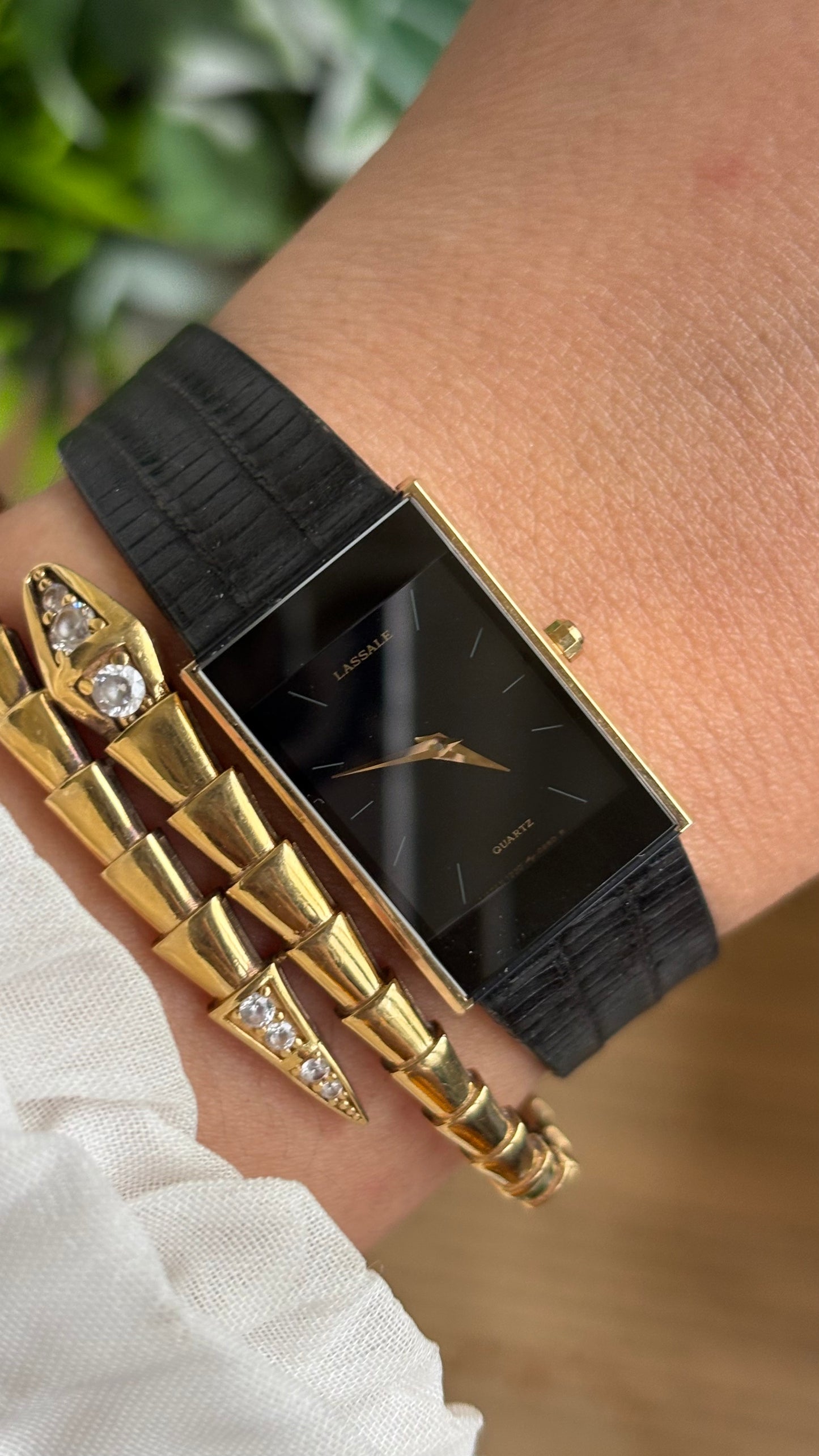 Vintage Seiko Lassale Tank Dress Watch in its Original Black Leather Strap