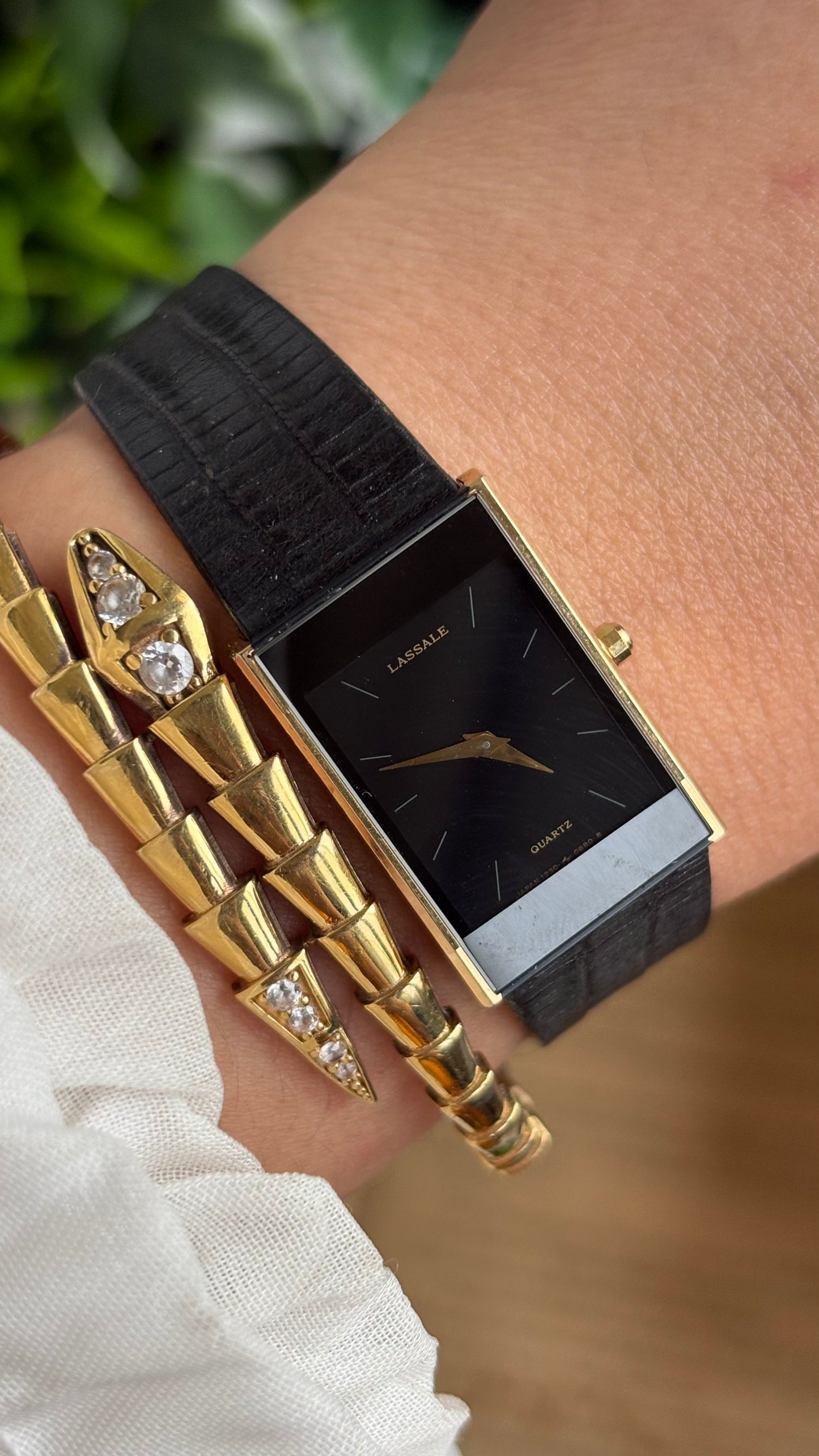 Vintage Seiko Lassale Tank Dress Watch in its Original Black Leather Strap