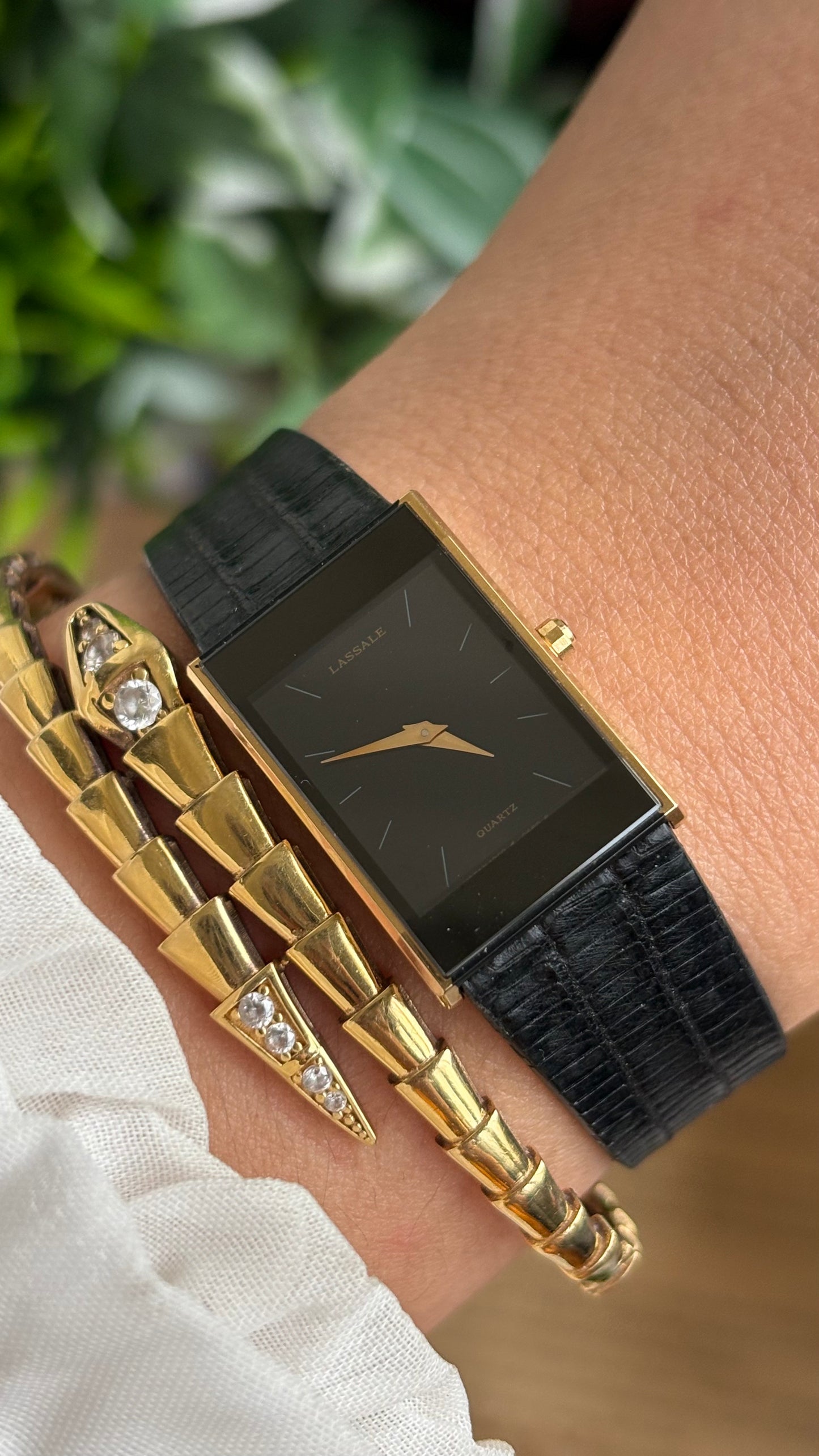 Vintage Seiko Lassale Tank Dress Watch in its Original Black Leather Strap